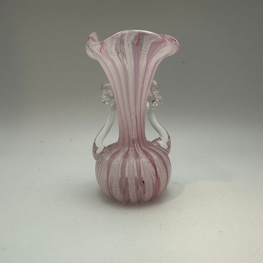 Pink Lattice and Ribbon Filigree Bud Vase with Handles