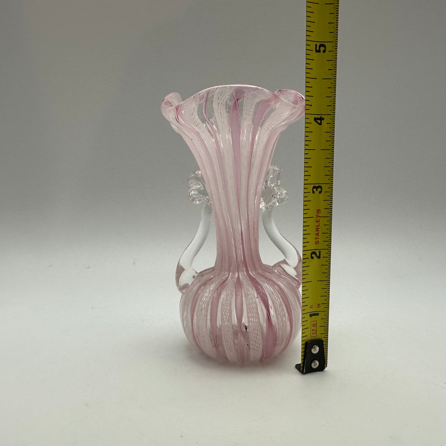 Pink Lattice and Ribbon Filigree Bud Vase with Handles