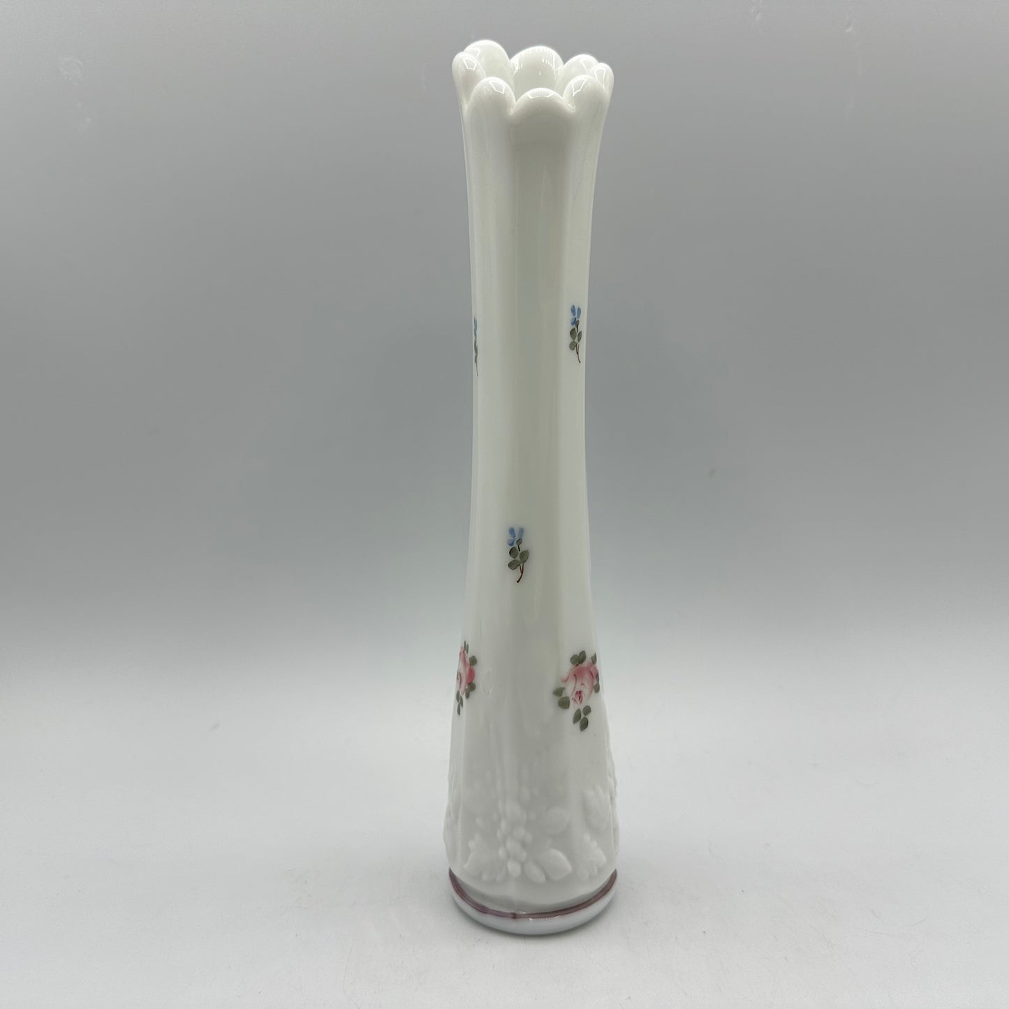 Westmoreland Milk Glass Bud Vase Handpainted 9"