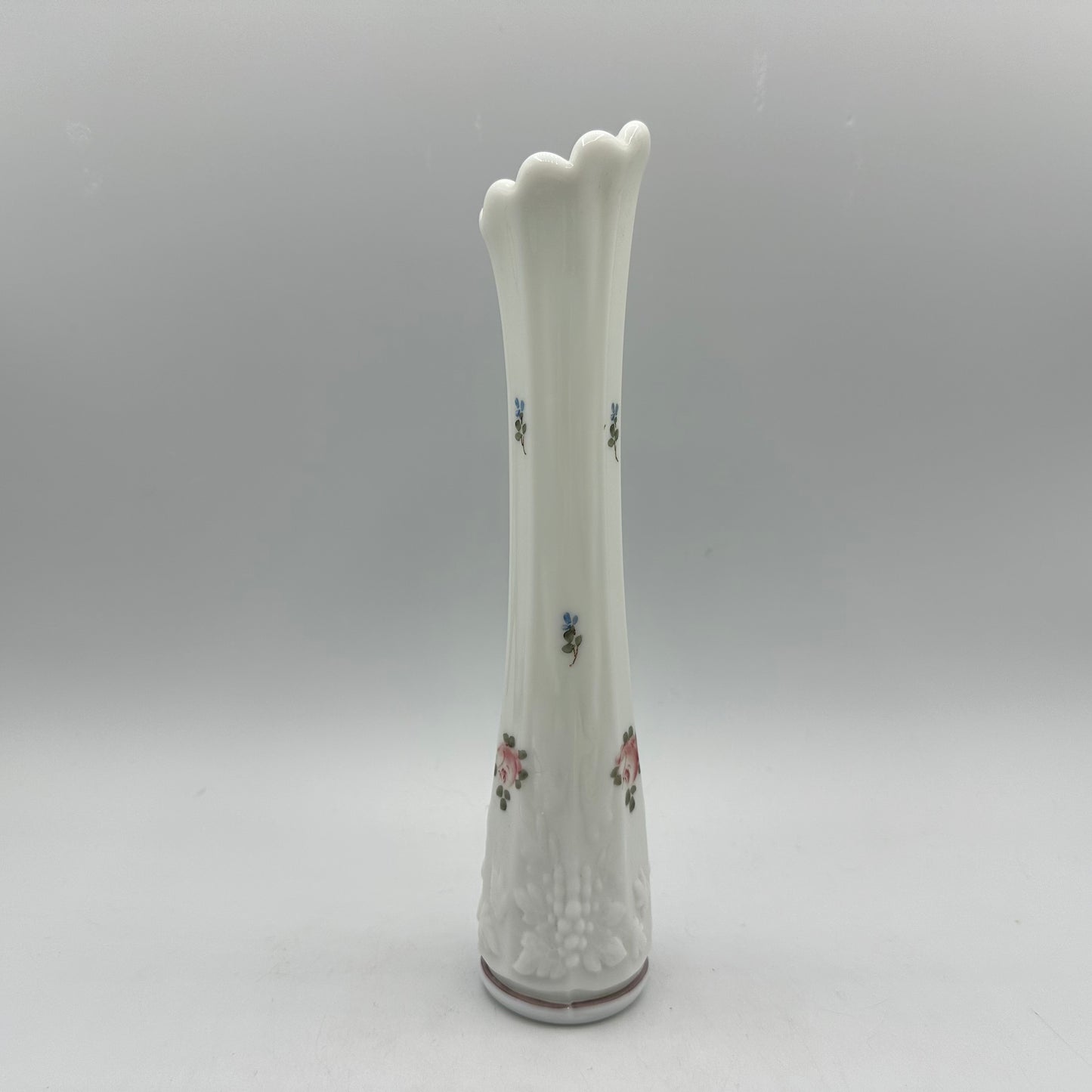 Westmoreland Milk Glass Bud Vase Handpainted 9"