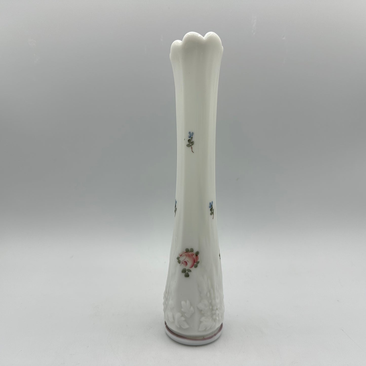 Westmoreland Milk Glass Bud Vase Handpainted 9"