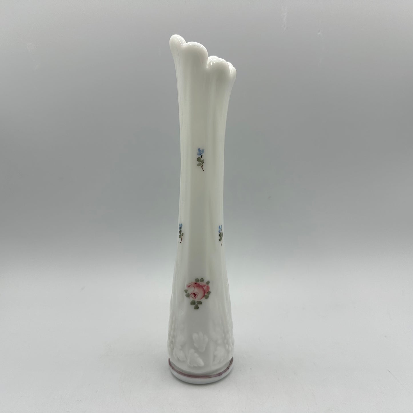 Westmoreland Milk Glass Bud Vase Handpainted 9"