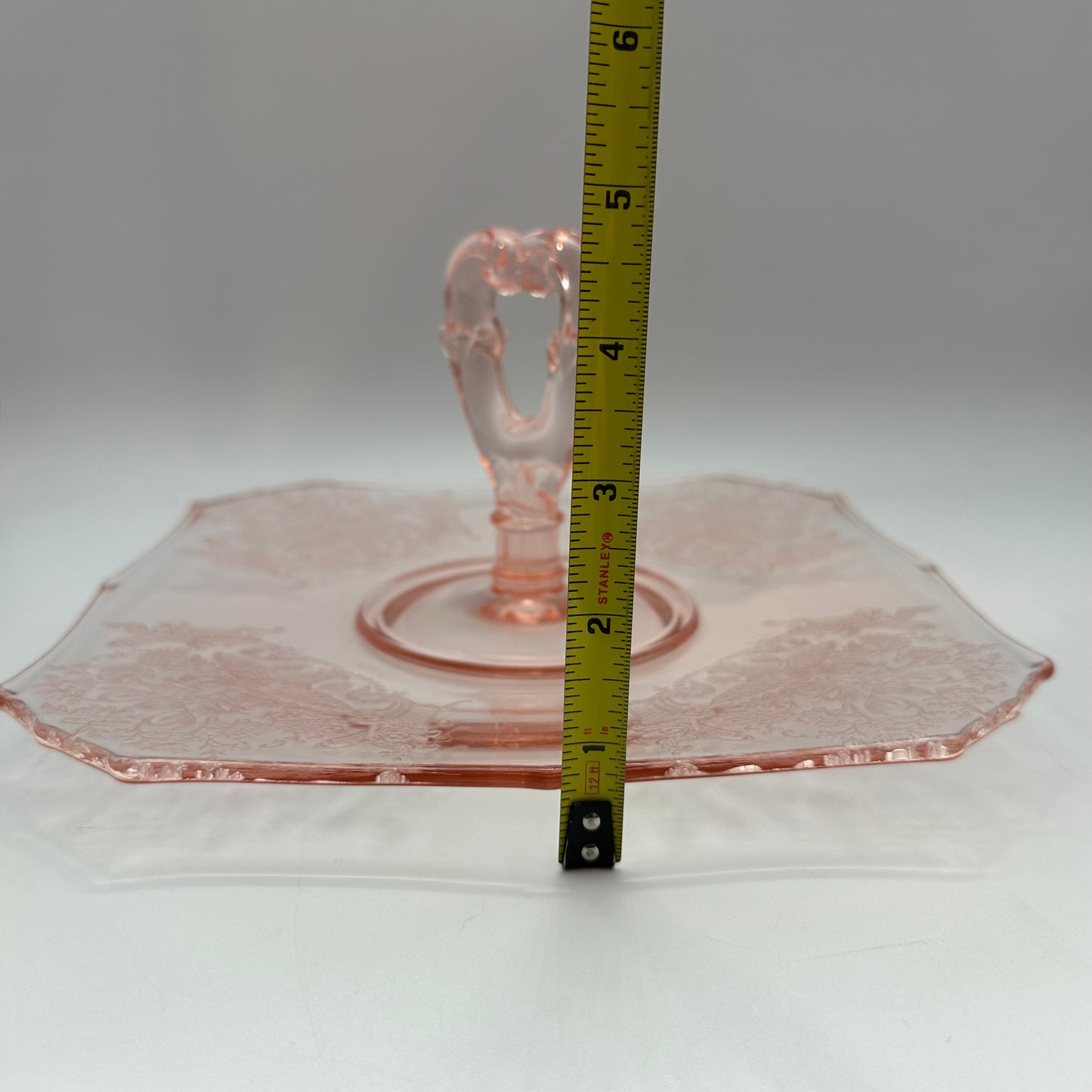 Paden City Etched Depression Glass Tidbit Tray Cheriglo Pink Gothic Garden