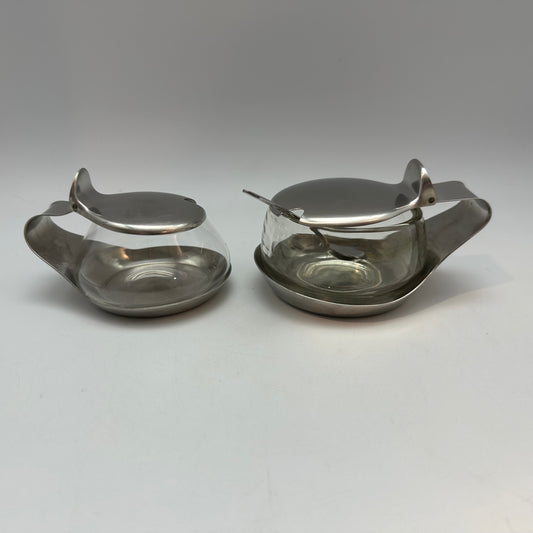 WMF Cromargan Germany Brushed Stainless & Glass Condiment Pot, Set of 2