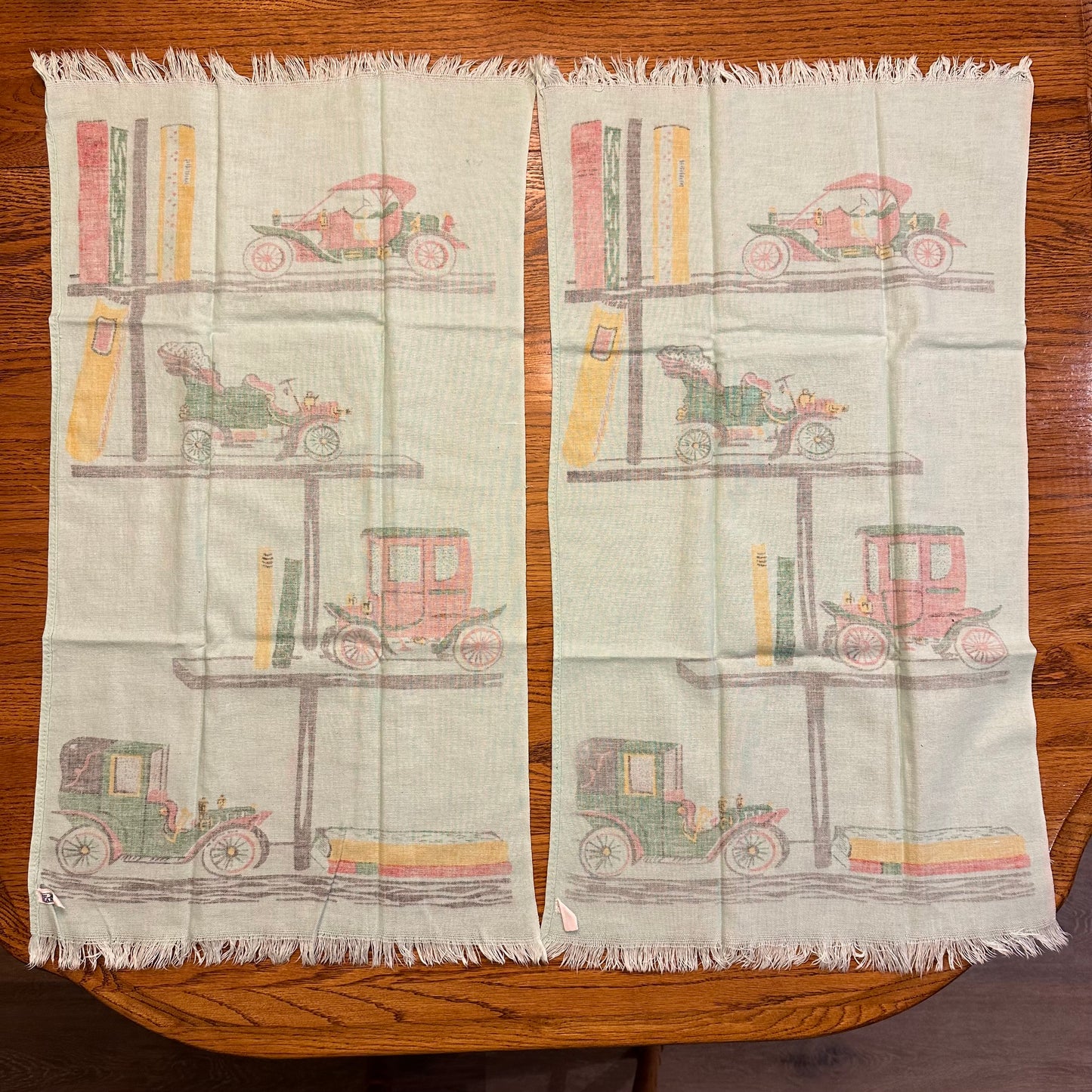 Vintage Cannon Kitchen Cloth Towels Antique Cars- Light Blue, Set of 2