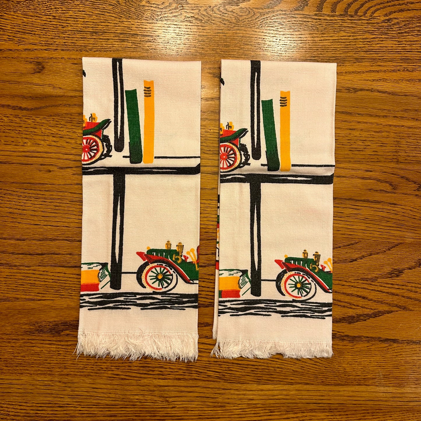 Vintage Cannon Kitchen Cloth Towels Antique Cars- Light Pink, Set of 2