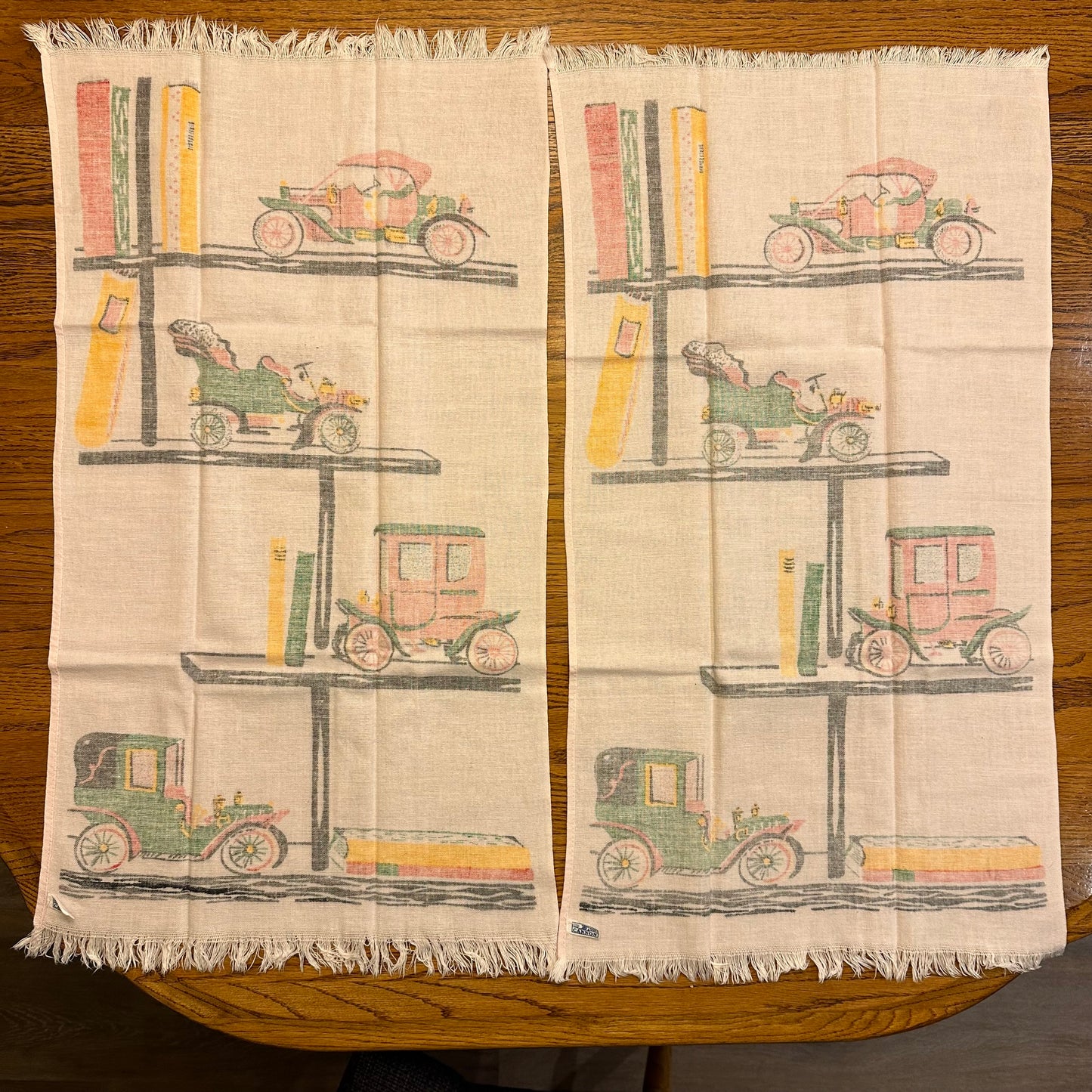 Vintage Cannon Kitchen Cloth Towels Antique Cars- Light Pink, Set of 2