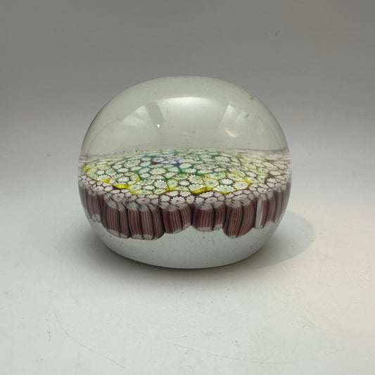 Millefiori Italian Murano Art Glass Paperweight, Red, Yellow, Green