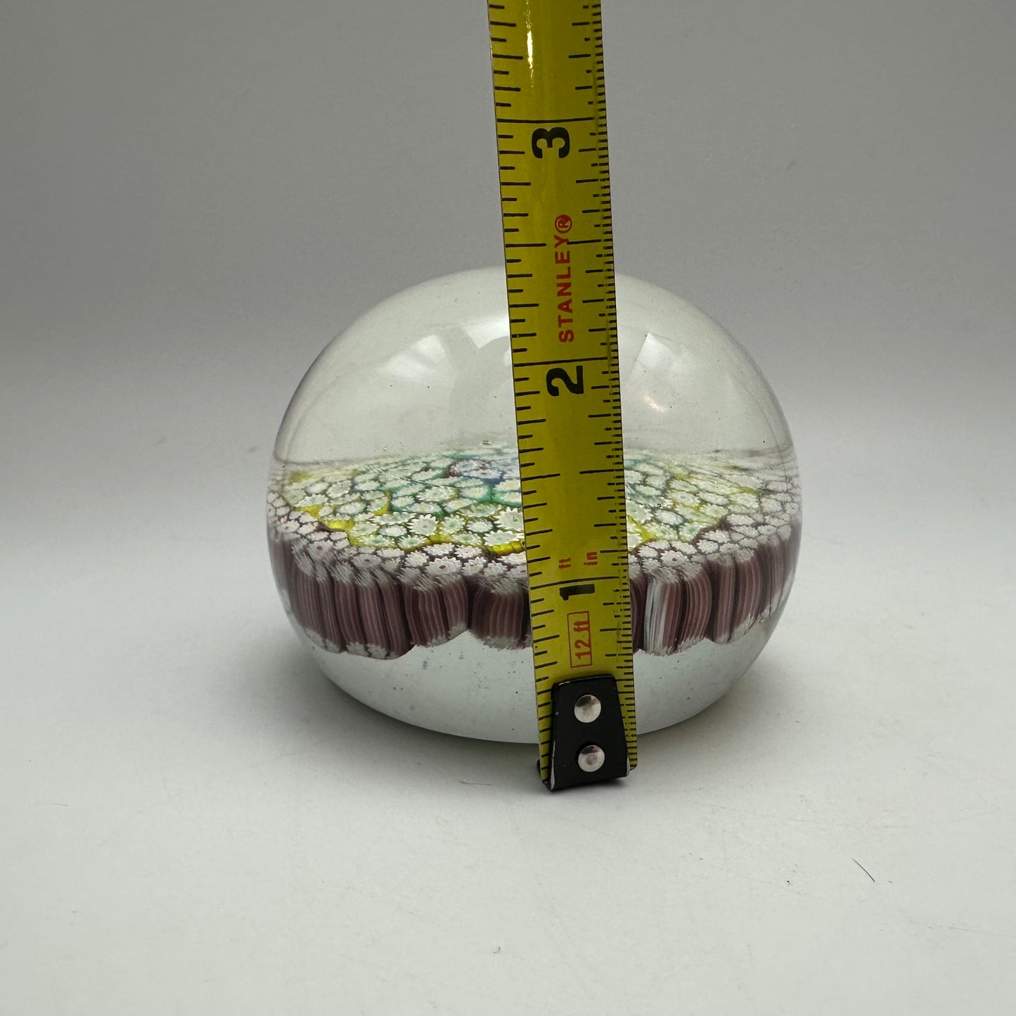 Millefiori Italian Murano Art Glass Paperweight, Red, Yellow, Green