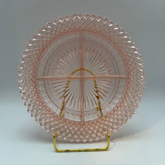 Anchor Hocking Miss America 8"Round 4 Part Relish, Pink