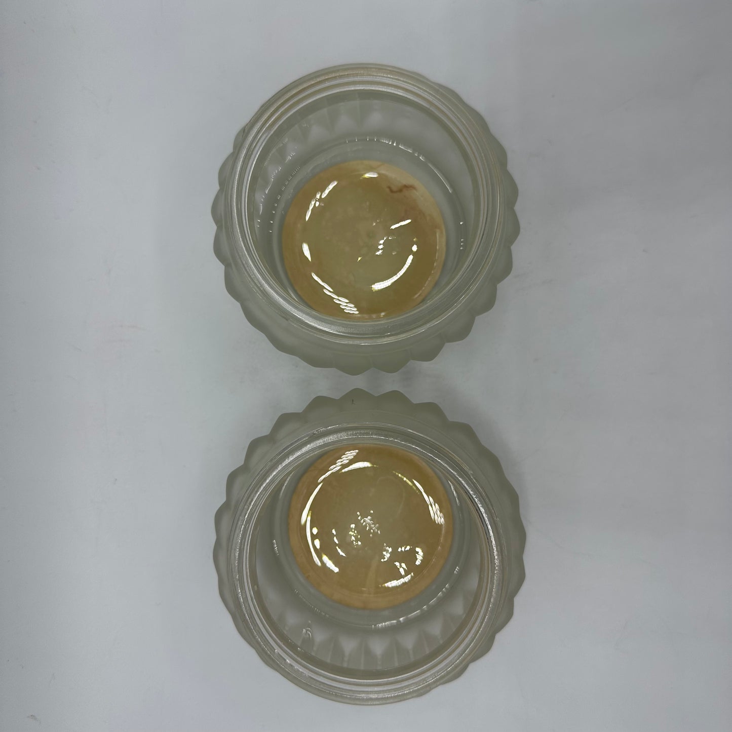 1960's Estee Lauder Re-Nutriv Powder Frosted Decorative Glass Jar Gold, Lot of 2