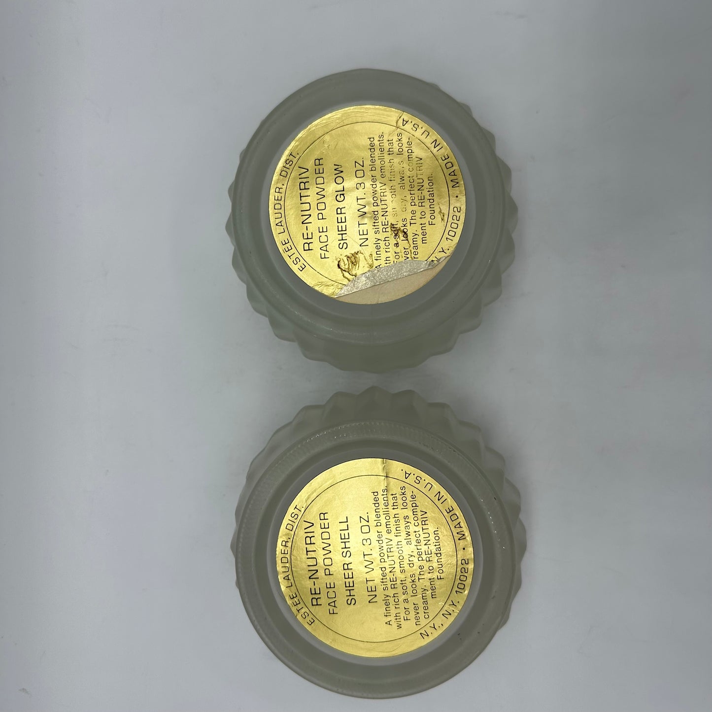 1960's Estee Lauder Re-Nutriv Powder Frosted Decorative Glass Jar Gold, Lot of 2