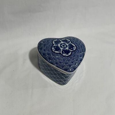 Vintage Cobalt Fish Lidded Heart Trinket Box Japan - Nostalgia 2 Now