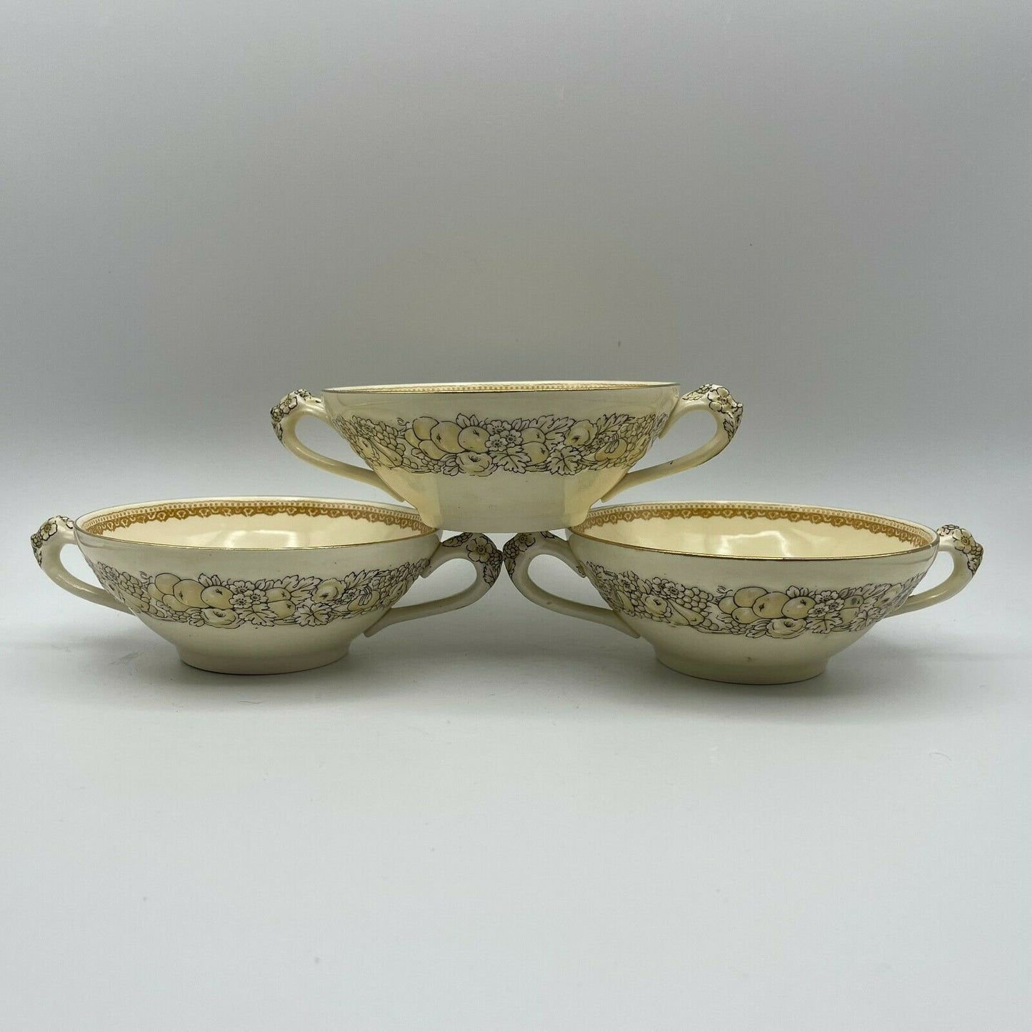 Vintage Crown Ducal Florentine Double Handled Cream/Soup Bowls, Set of 3 - Nostalgia 2 Now