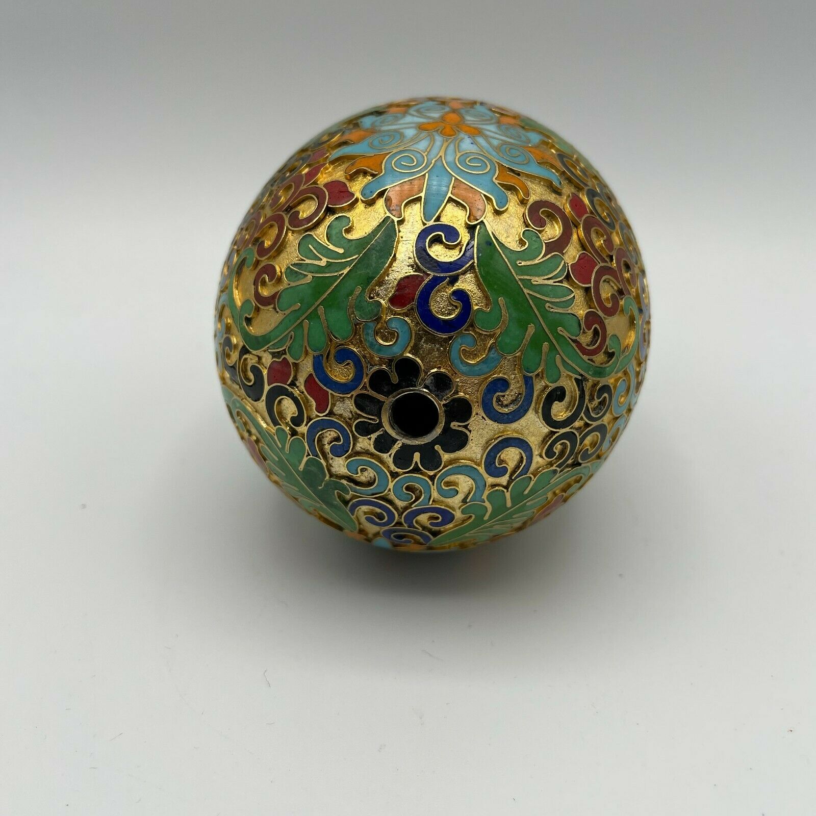 Vintage Chinese Cloisonne Egg With Wood Base - 5" - Nostalgia 2 Now