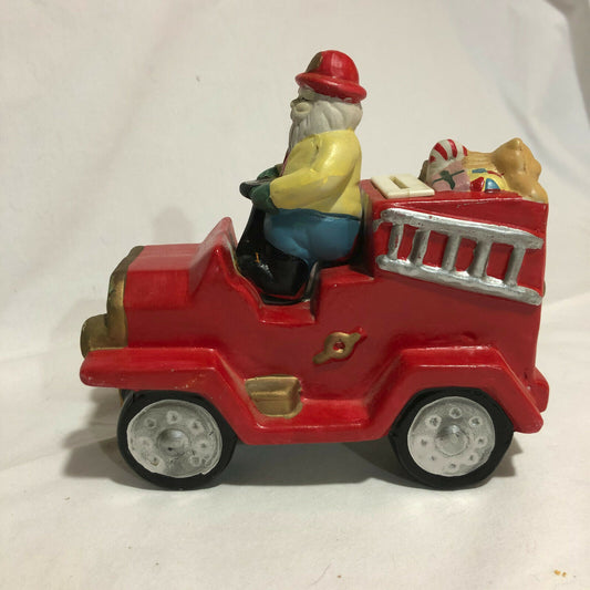 Ceramic Santa on Fire Truck Bank - Very Unique - Nostalgia 2 Now