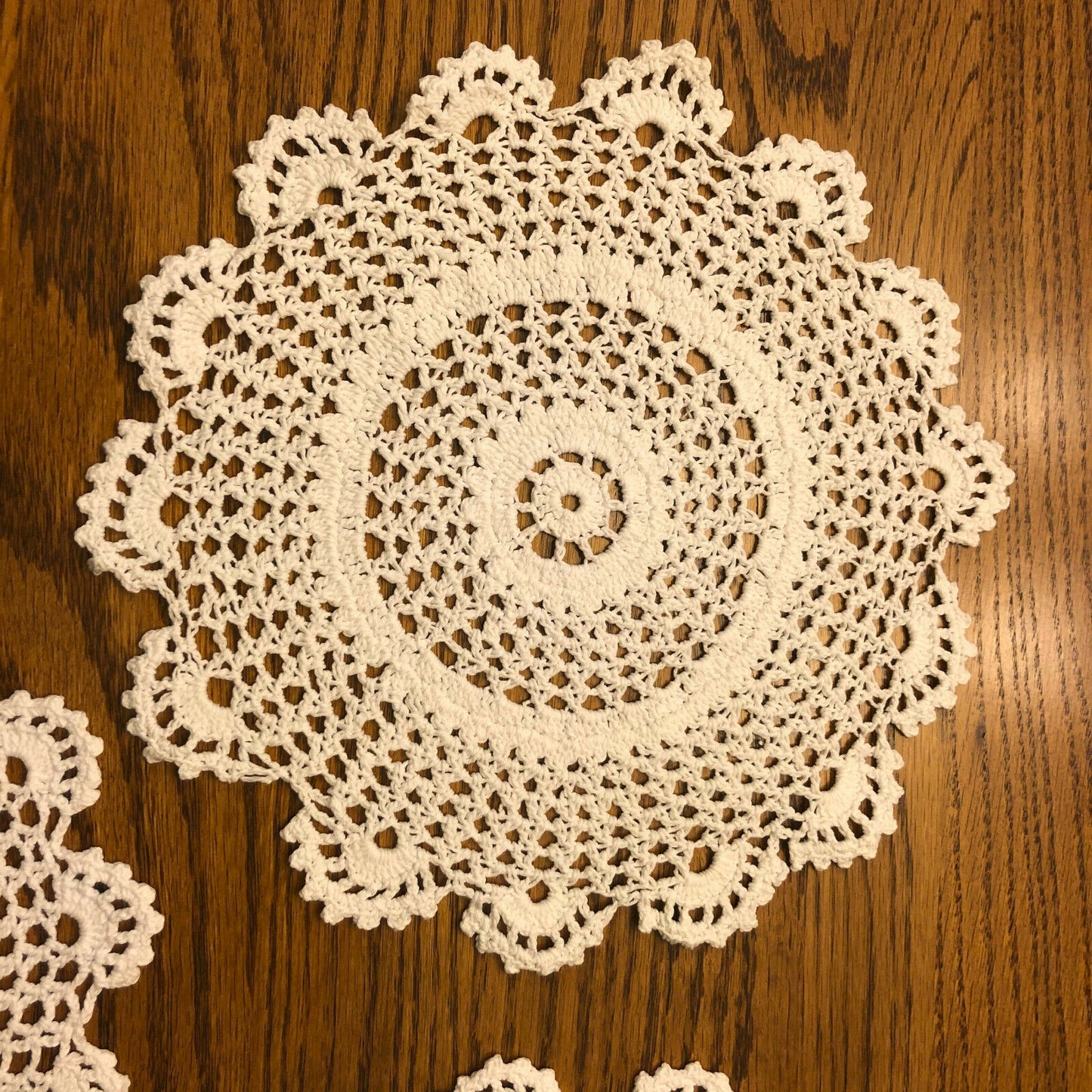 3 Vintage Handmade Crochet Doilies with Scalloped Edges- Beautiful - Nostalgia 2 Now