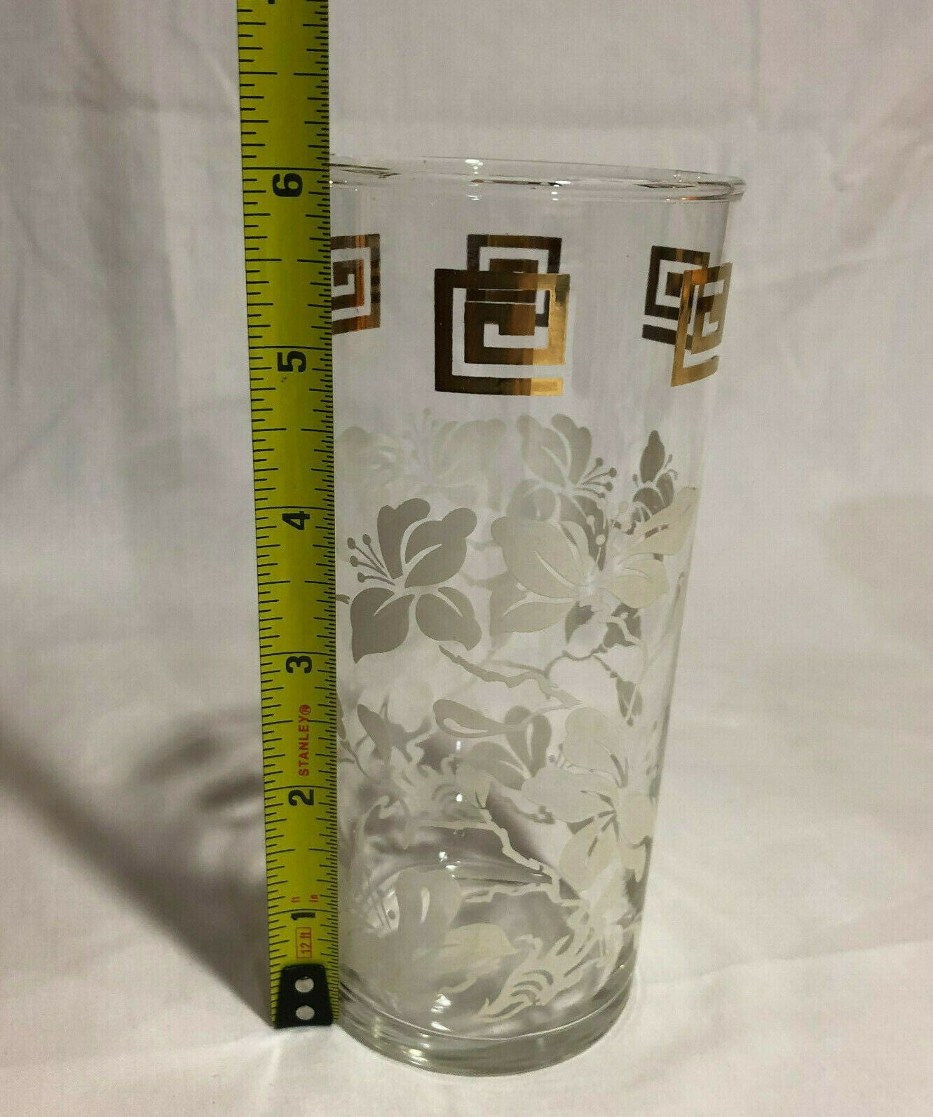 Anchor Hocking WHITE LEAVES & GOLD GRECIAN KEY Tumblers 6" Tall, set of 6 - Nostalgia 2 Now