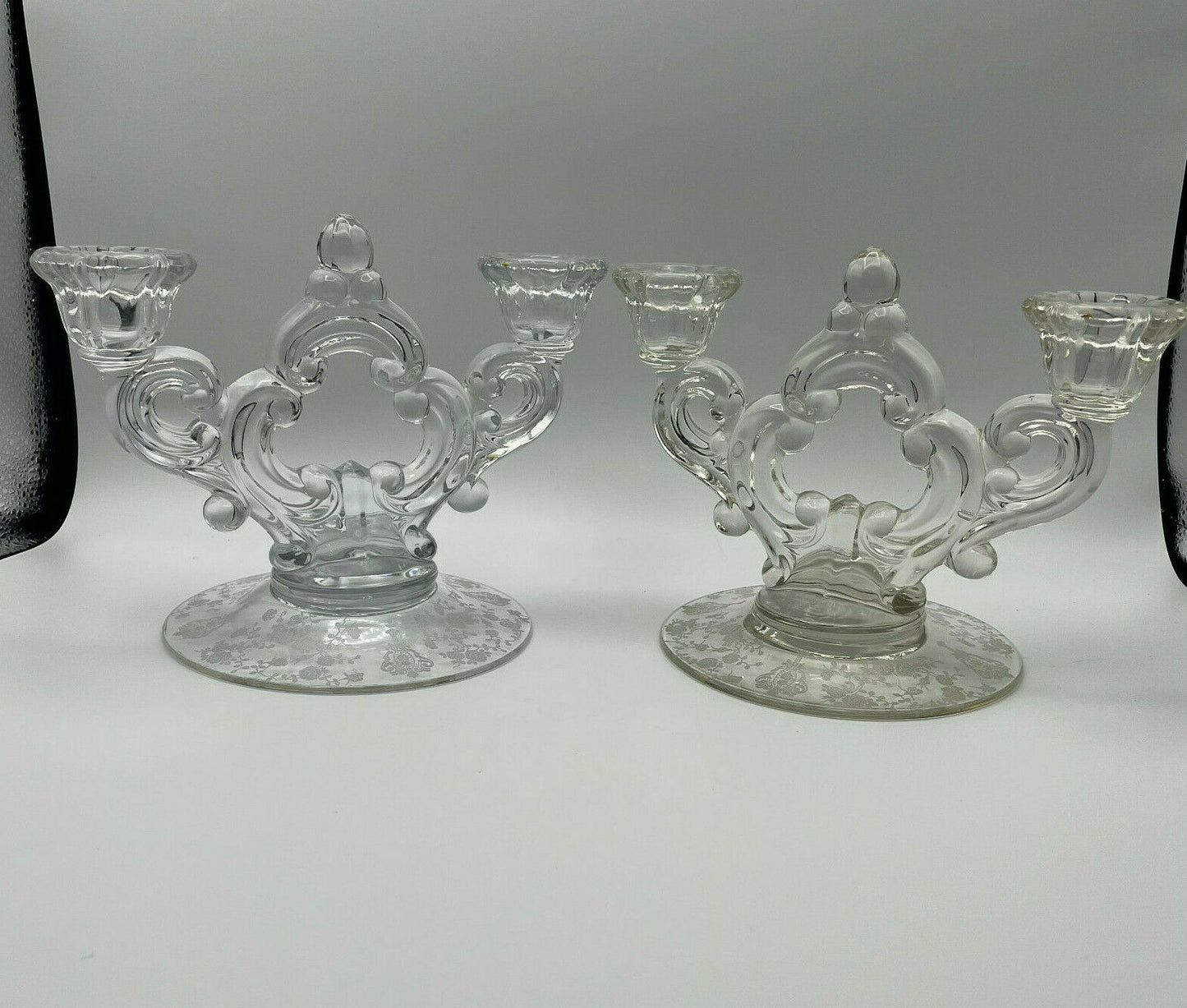 Cambridge Glass Candlestick Holder Keyhole Stem, Rose Point Design,Set of 2 - Nostalgia 2 Now