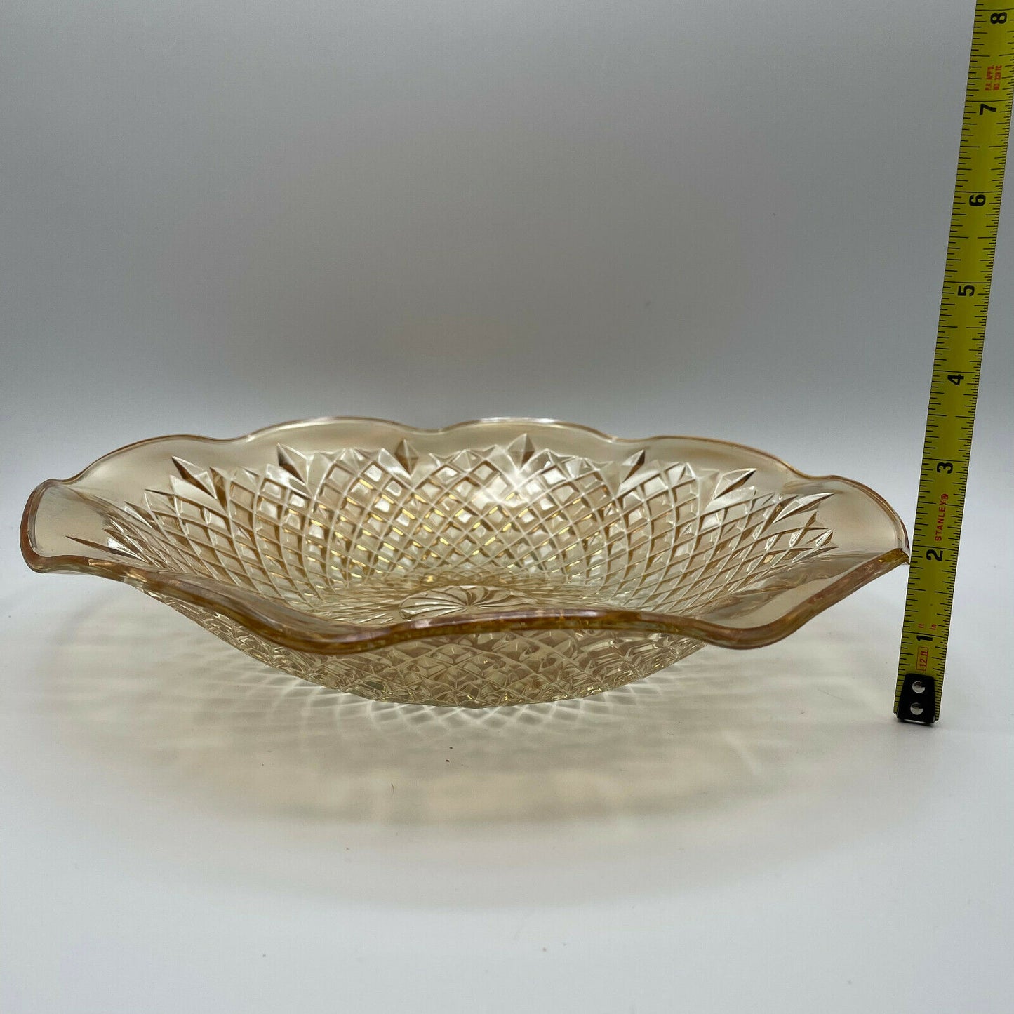 Indiana Glass Diamond Point Bowl - Marigold Carnival Iridescent Ruffled - Nostalgia 2 Now