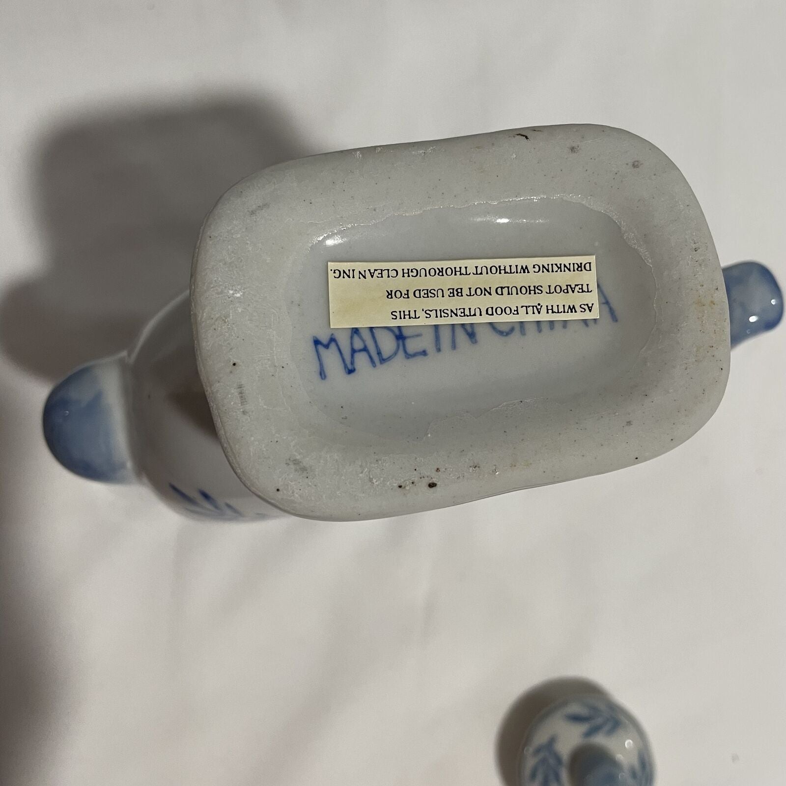 Vintage Blue & White Asian Donut Shaped Teapot Dragon Handle Floral Design - Nostalgia 2 Now