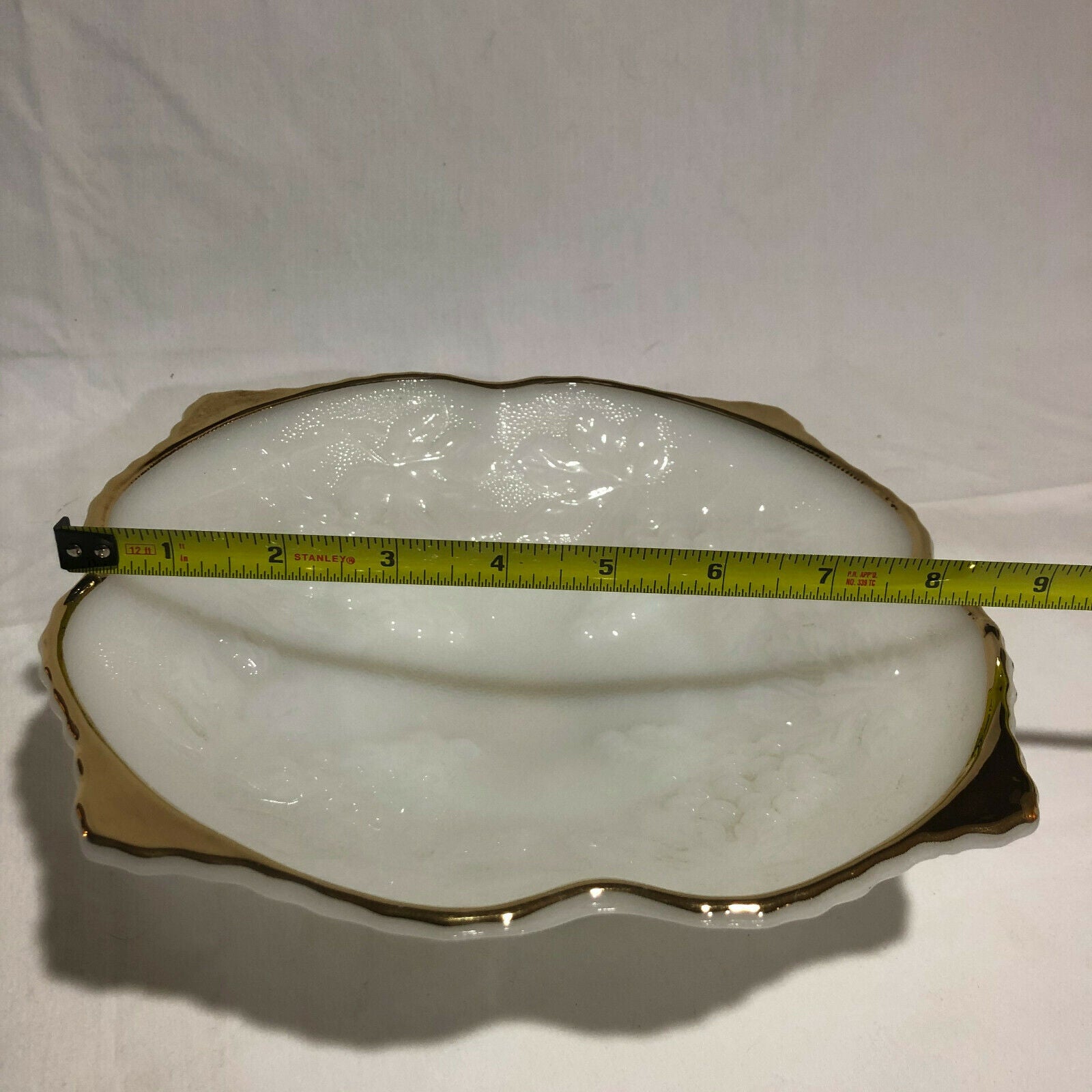 Anchor Hocking White Milk Glass Bowl Grape Design Gold Trim - Nostalgia 2 Now