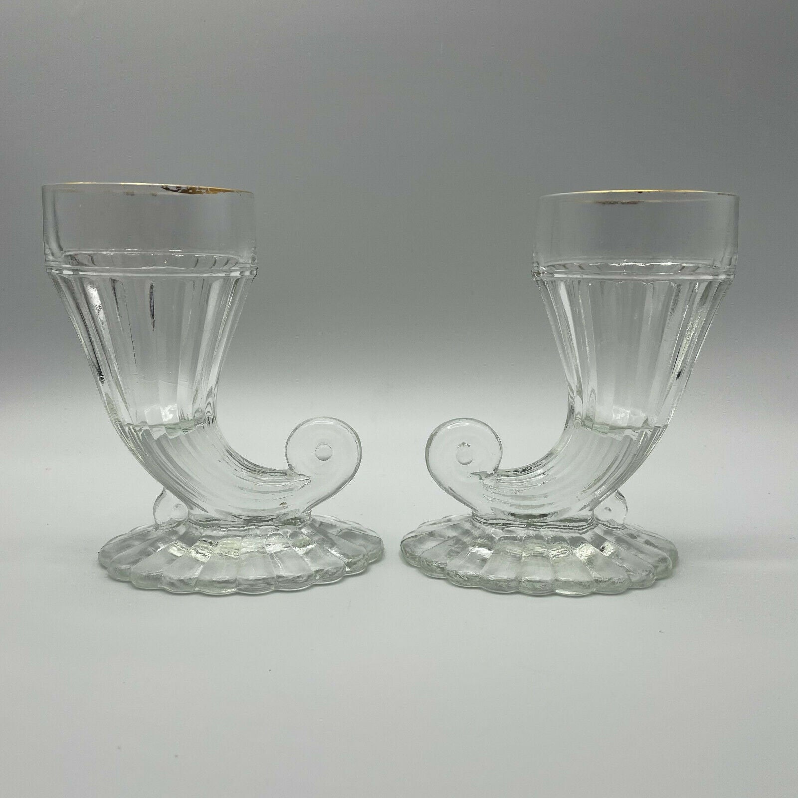 Cornucopia Clear Glass Vase With Gold Rim, Set of 2 - Nostalgia 2 Now