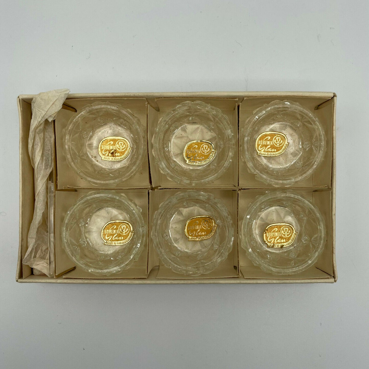 Vintage Bohemian Glass Salt Cellars & Spoons, Set of 6 Original Box - Nostalgia 2 Now