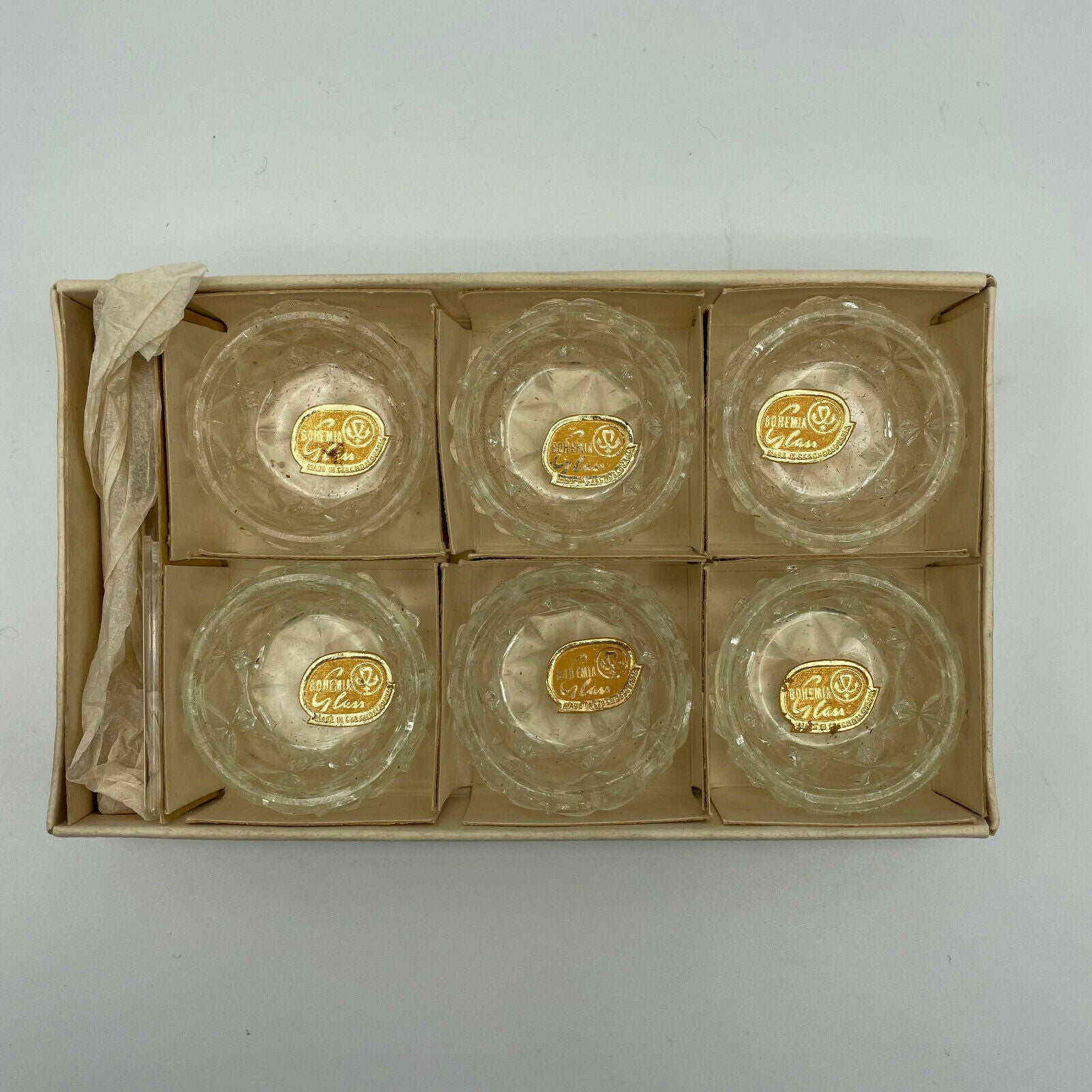 Vintage Bohemian Glass Salt Cellars & Spoons, Set of 6 Original Box - Nostalgia 2 Now