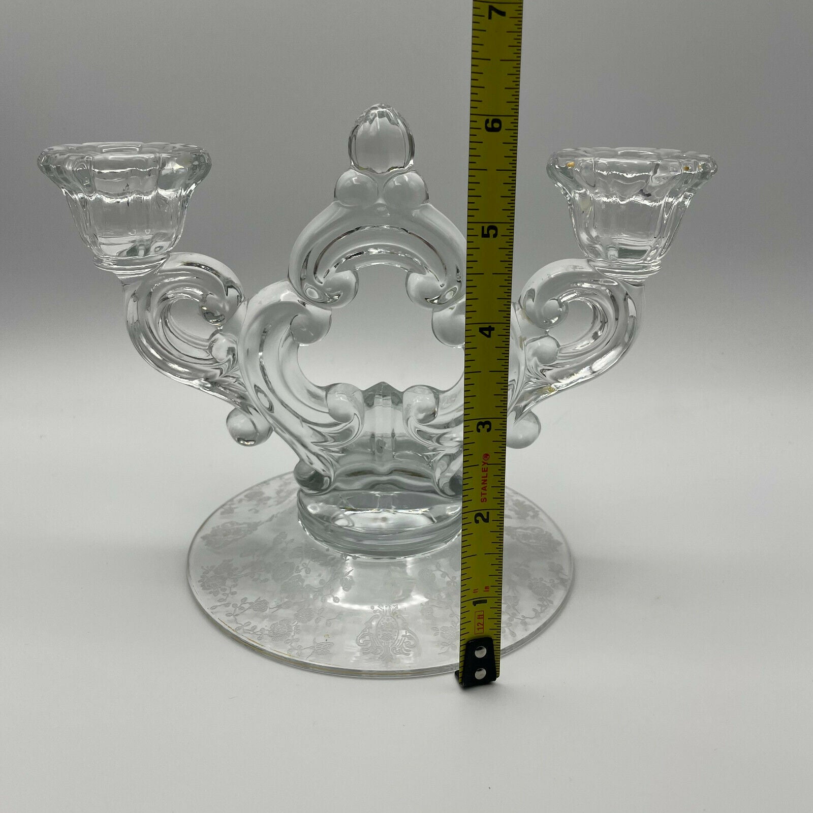 Cambridge Glass Candlestick Holder Keyhole Stem, Rose Point Design,Set of 2 - Nostalgia 2 Now