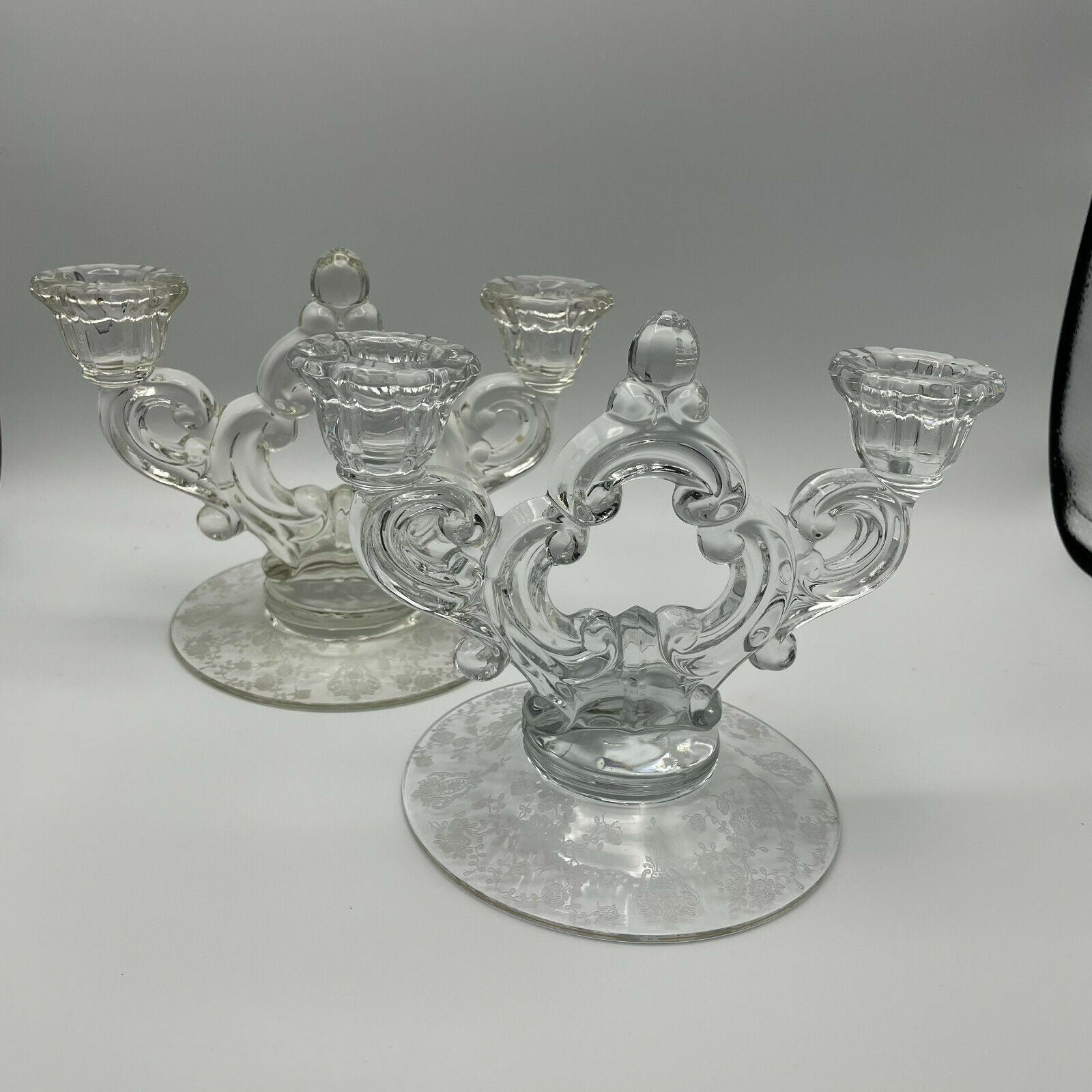 Cambridge Glass Candlestick Holder Keyhole Stem, Rose Point Design,Set of 2 - Nostalgia 2 Now