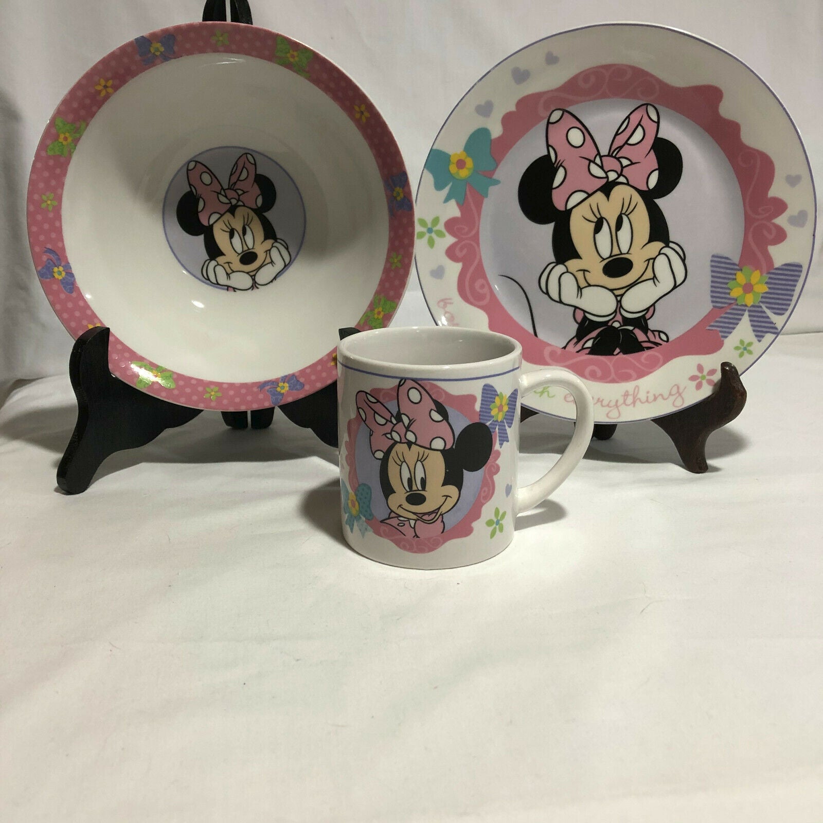 DISNEY MICKEY MOUSE 3PC DINNER SET PLATE BOWL MUG I LOVE MINNIE