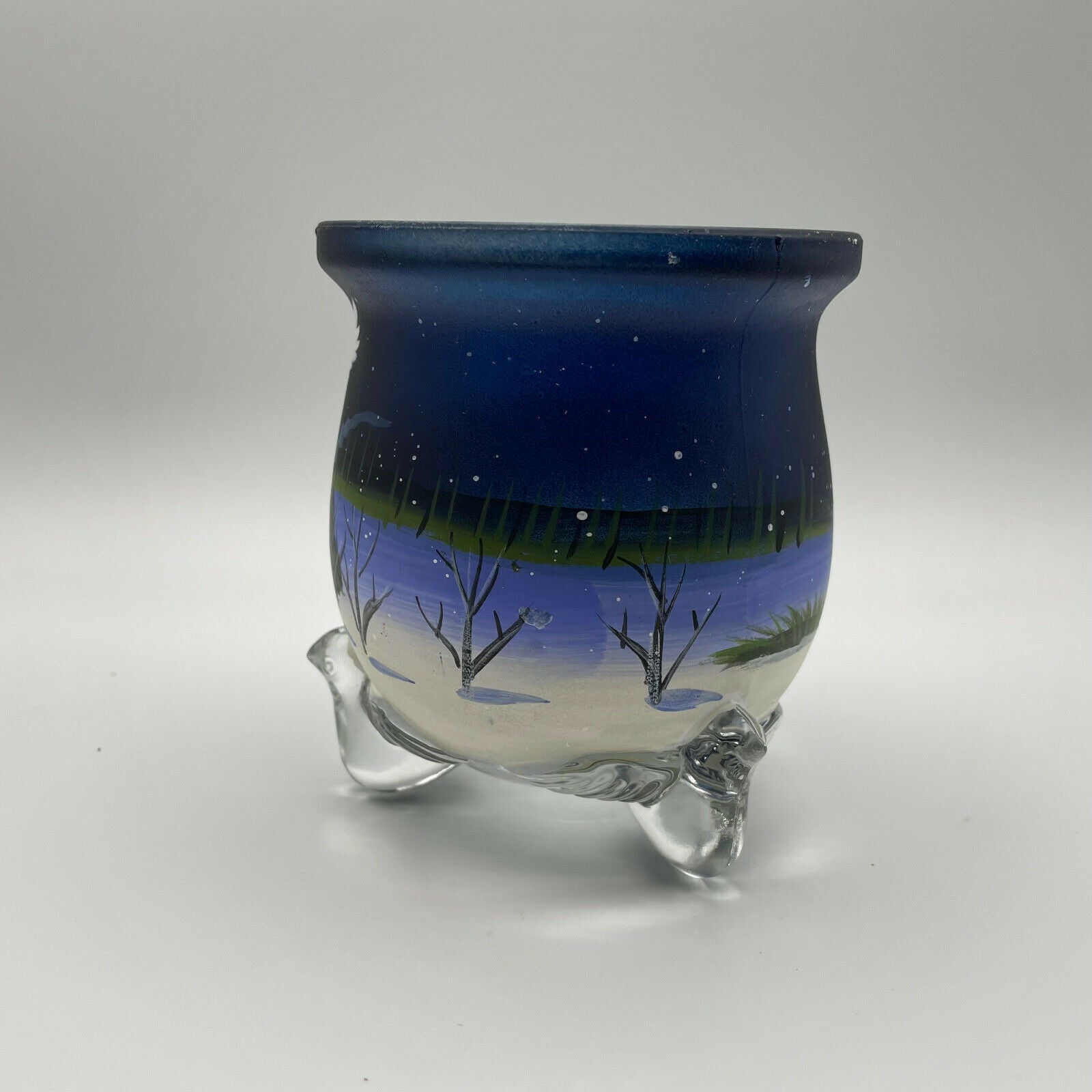 Painted Wintry Scene Glass Candle Holder - Nostalgia 2 Now