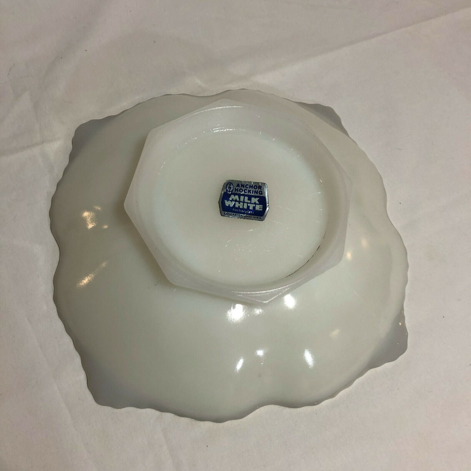 Anchor Hocking White Milk Glass Bowl Grape Design Gold Trim - Nostalgia 2 Now