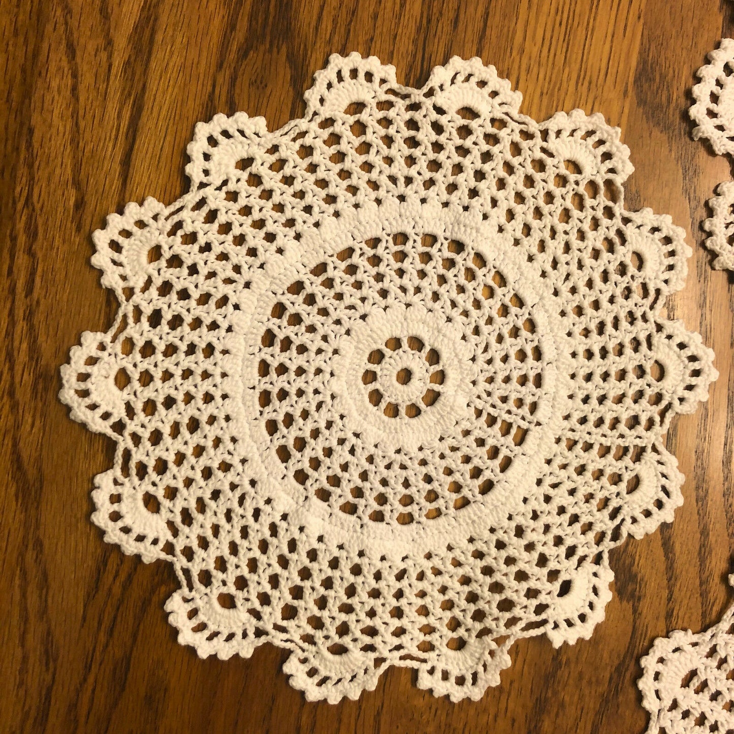 3 Vintage Handmade Crochet Doilies with Scalloped Edges- Beautiful - Nostalgia 2 Now