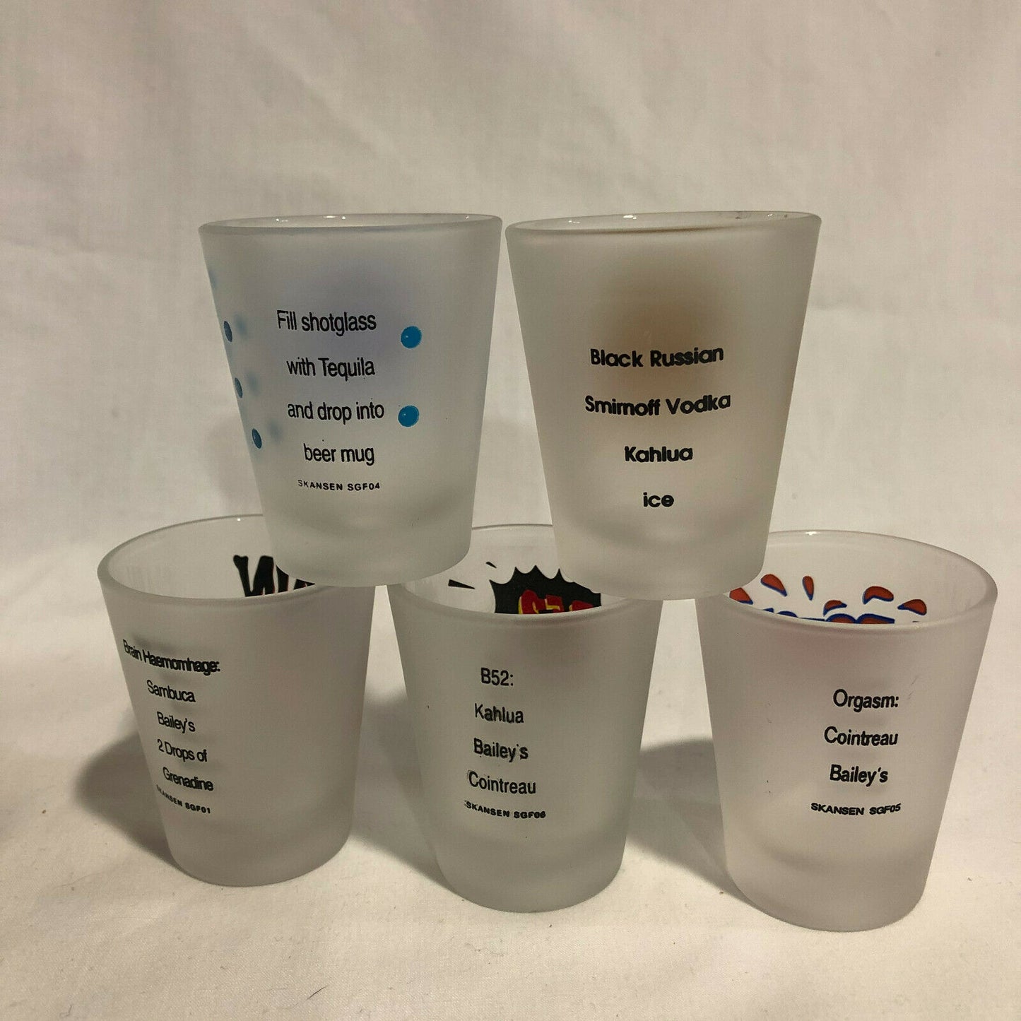 5 Frosted Shot Glasses With the Recipes On The Glass - Nostalgia 2 Now