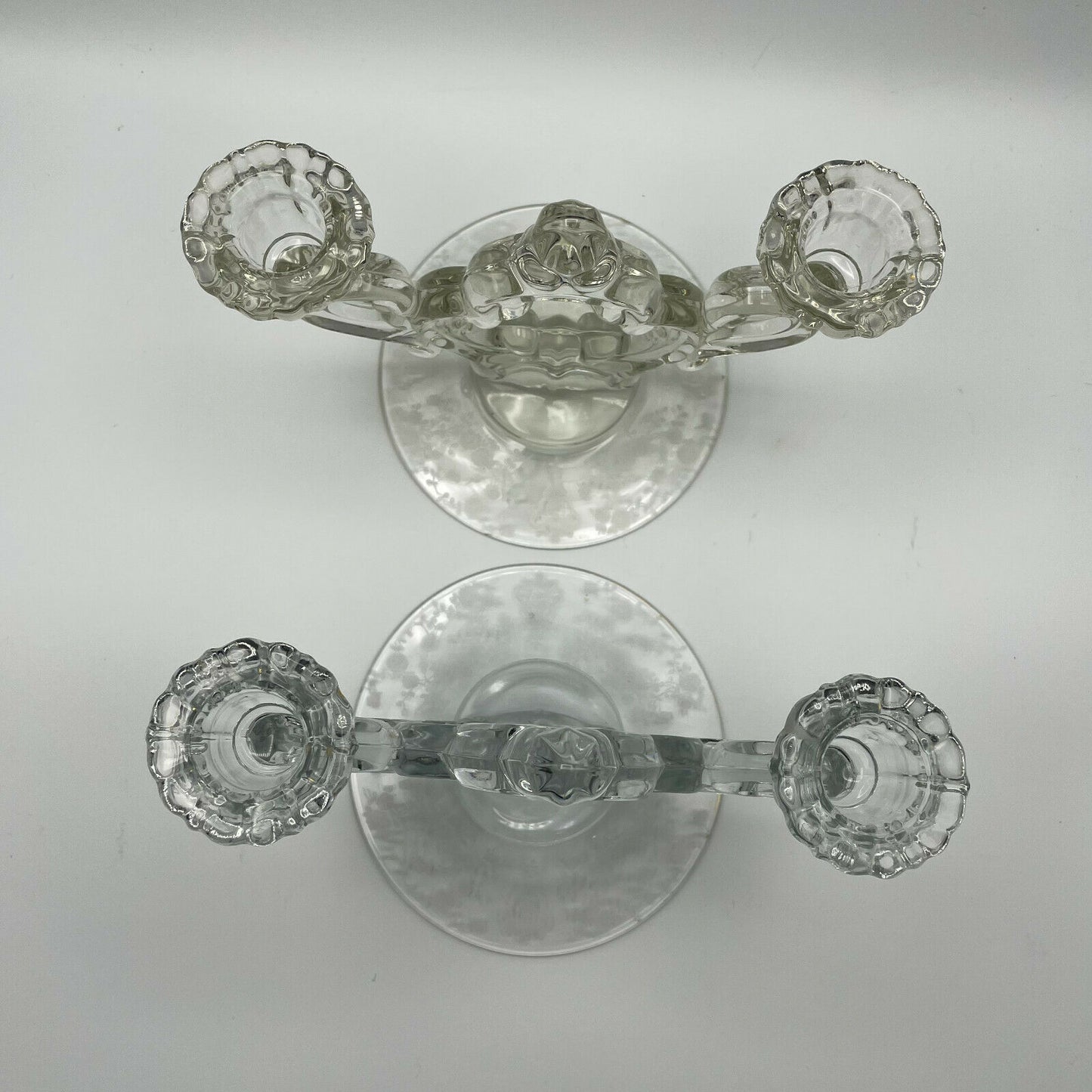 Cambridge Glass Candlestick Holder Keyhole Stem, Rose Point Design,Set of 2 - Nostalgia 2 Now