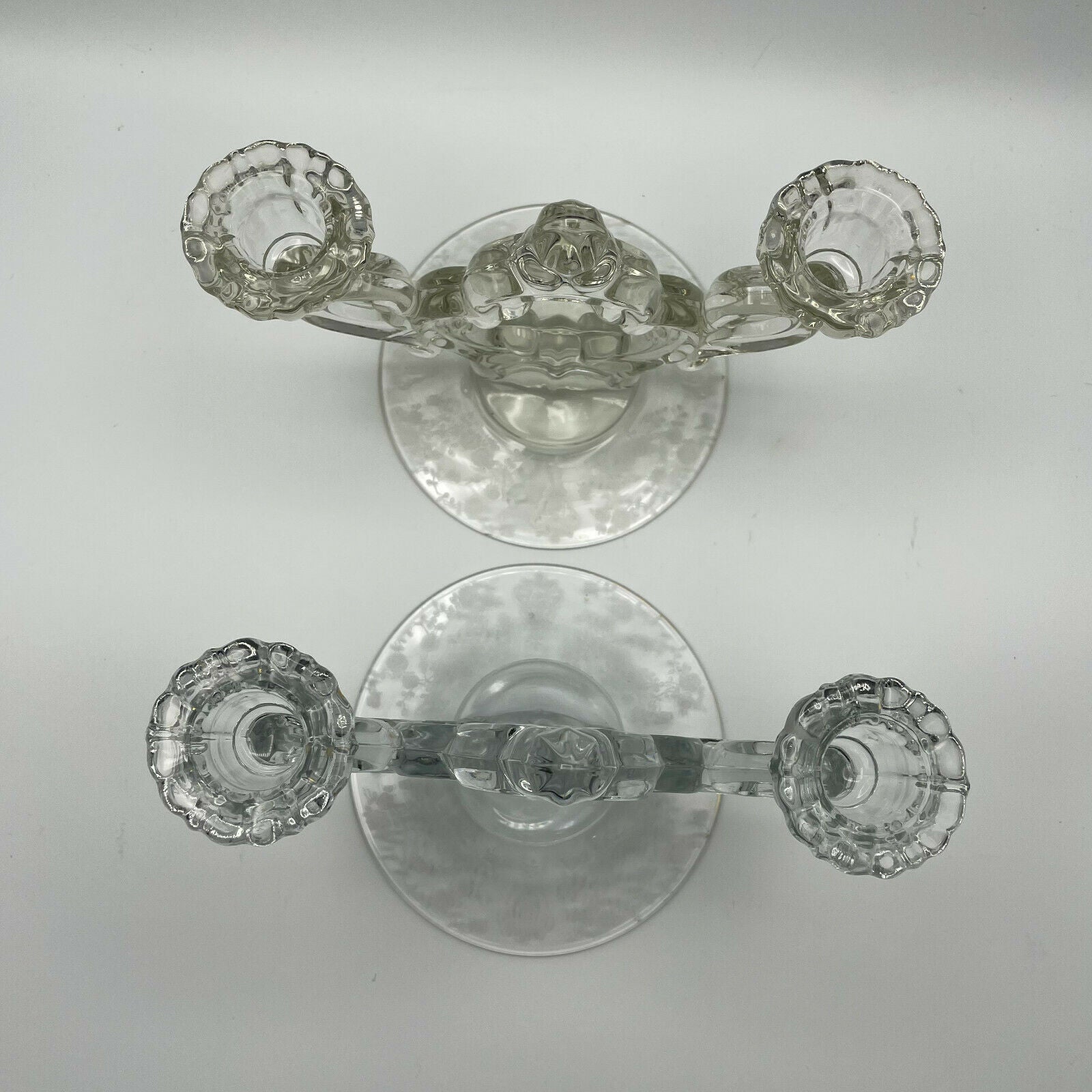 Cambridge Glass Candlestick Holder Keyhole Stem, Rose Point Design,Set of 2 - Nostalgia 2 Now