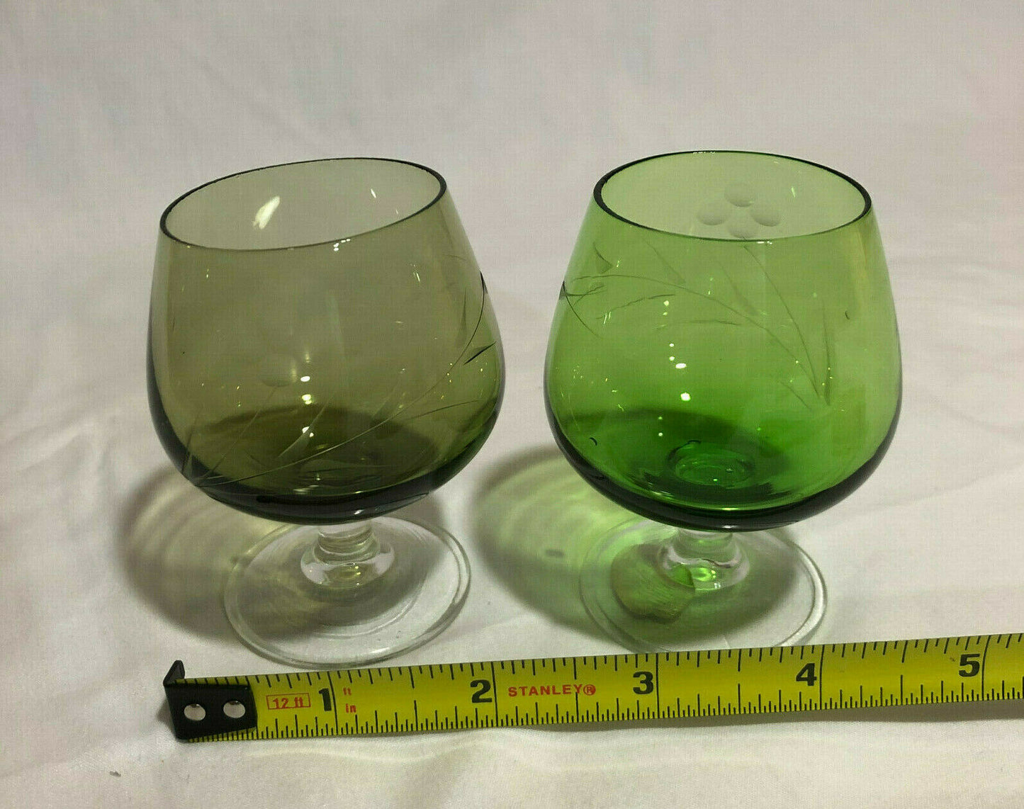 2 Vintage Etched 6oz Green Brandy Snifter National Potteries Made In Japan MCM - Nostalgia 2 Now