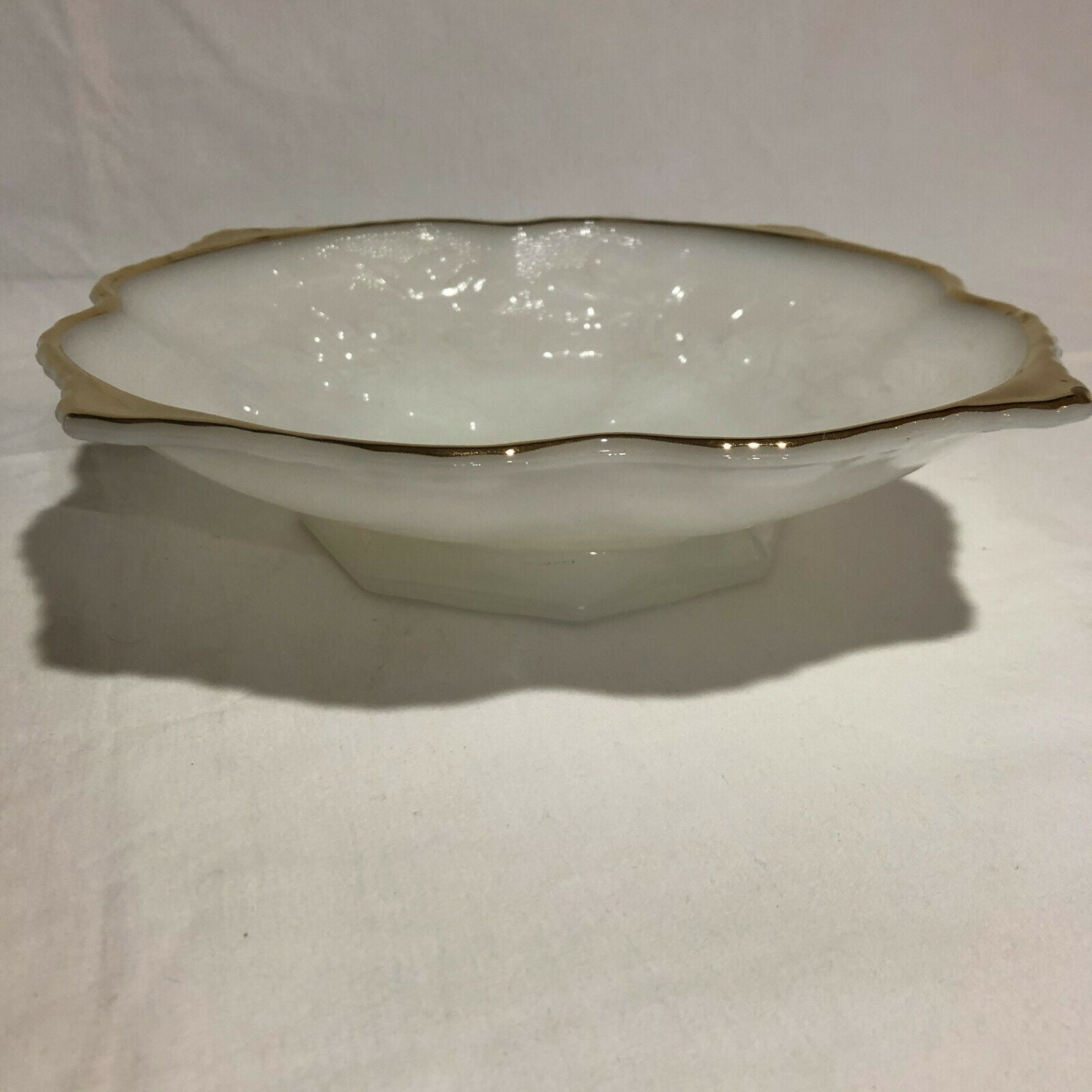 Anchor Hocking White Milk Glass Bowl Grape Design Gold Trim - Nostalgia 2 Now