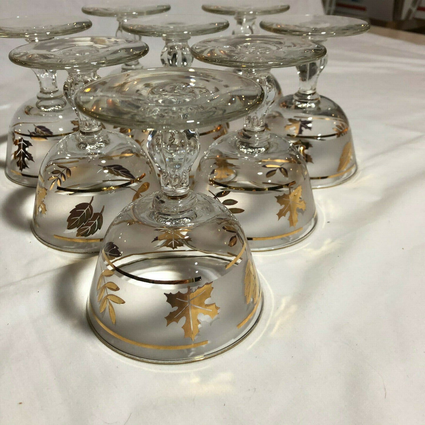 Libbey Frosted Gold Foliage Leaf 4 1/4" Sherbet Champagne Glasses, Set of 8 - Nostalgia 2 Now