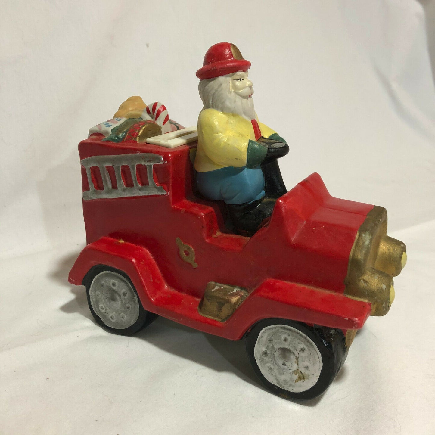 Ceramic Santa on Fire Truck Bank - Very Unique - Nostalgia 2 Now