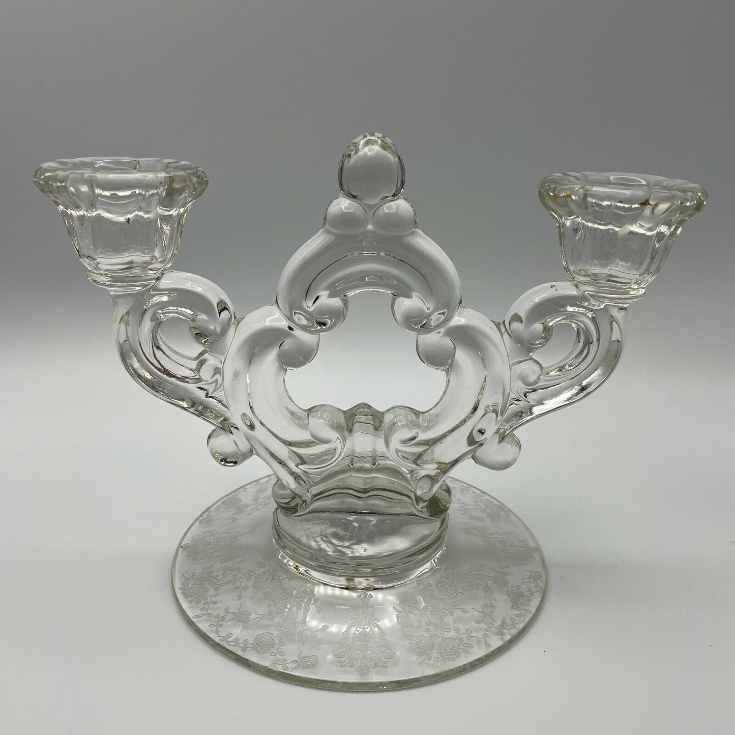 Cambridge Glass Candlestick Holder Keyhole Stem, Rose Point Design,Set of 2 - Nostalgia 2 Now