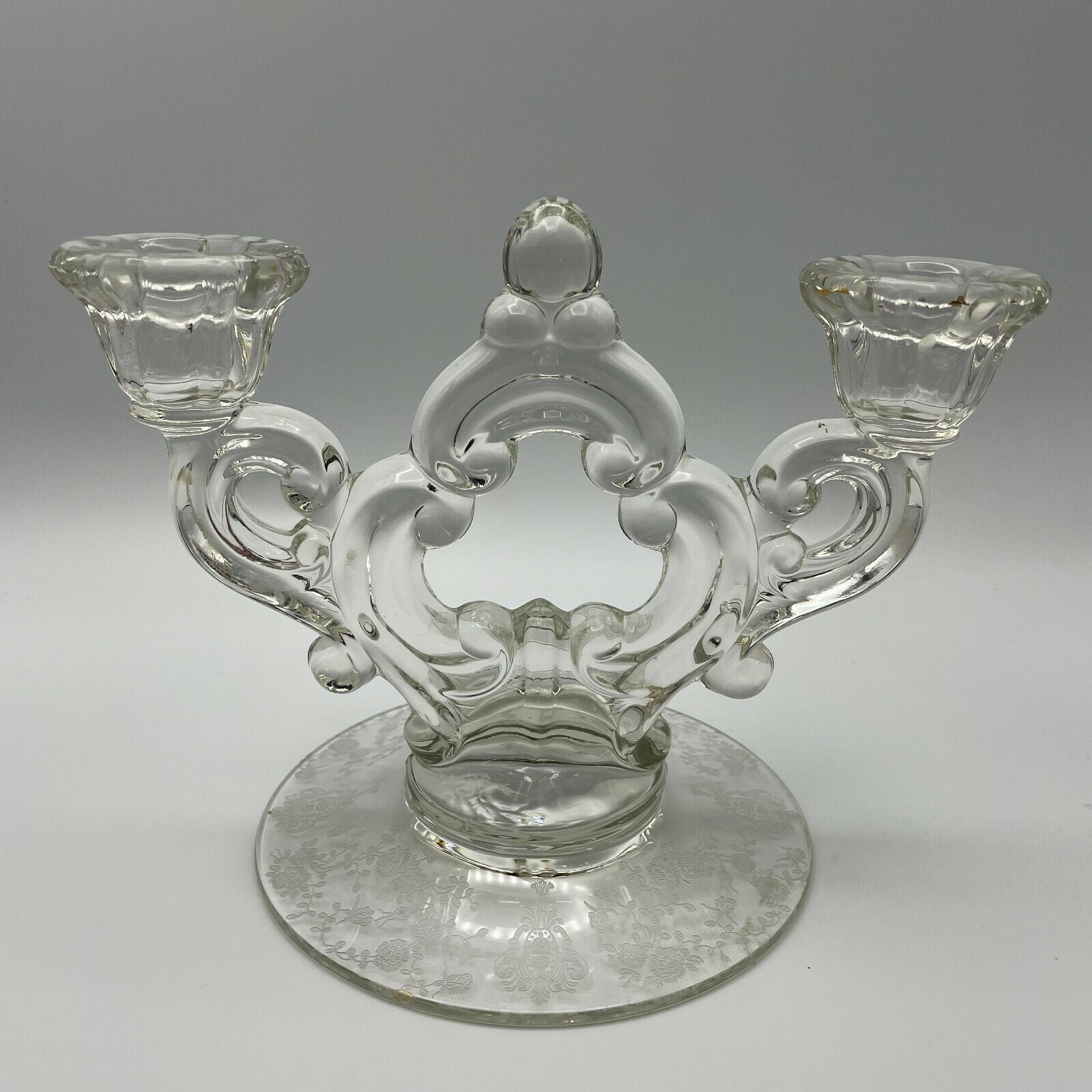 Cambridge Glass Candlestick Holder Keyhole Stem, Rose Point Design,Set of 2 - Nostalgia 2 Now