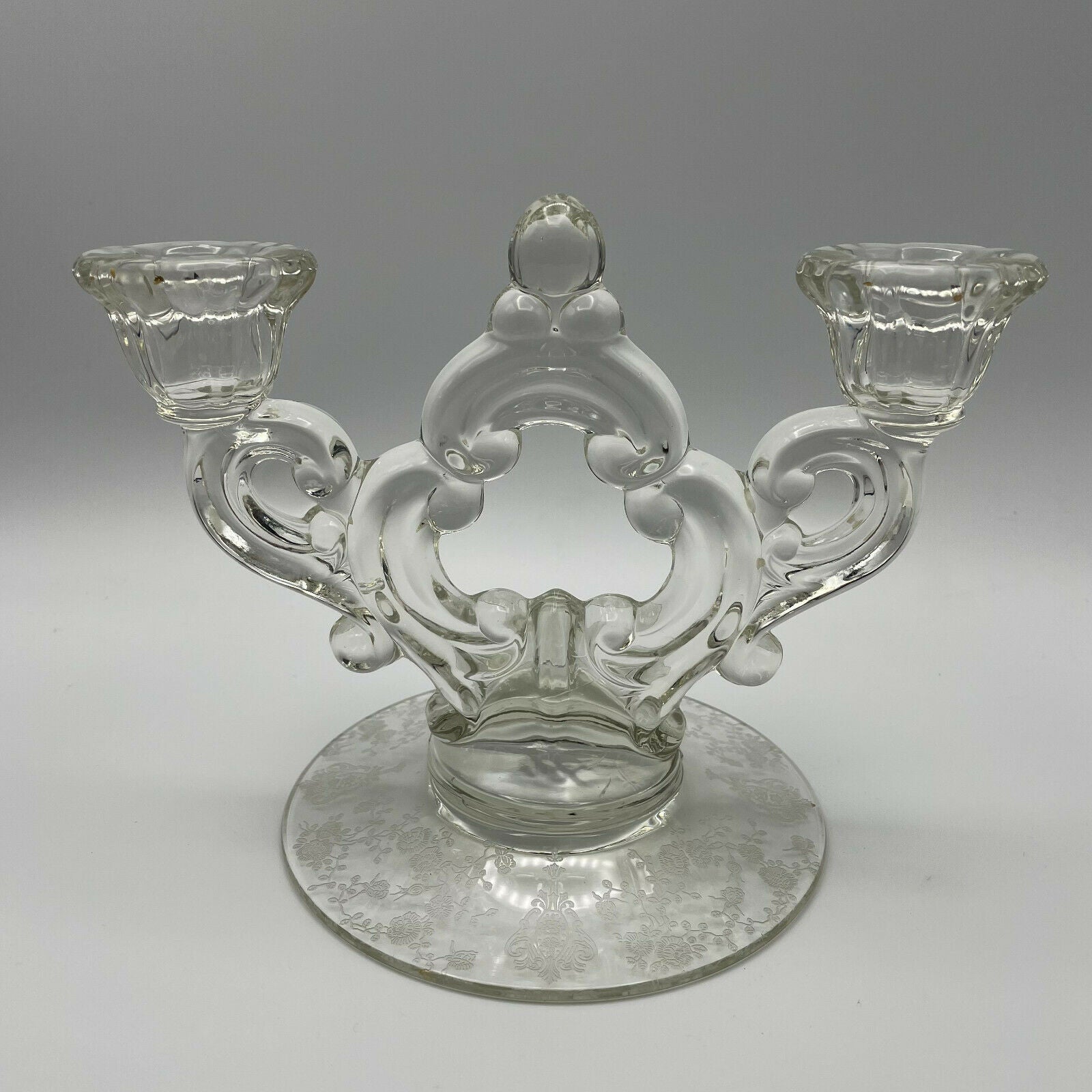 Cambridge Glass Candlestick Holder Keyhole Stem, Rose Point Design,Set of 2 - Nostalgia 2 Now