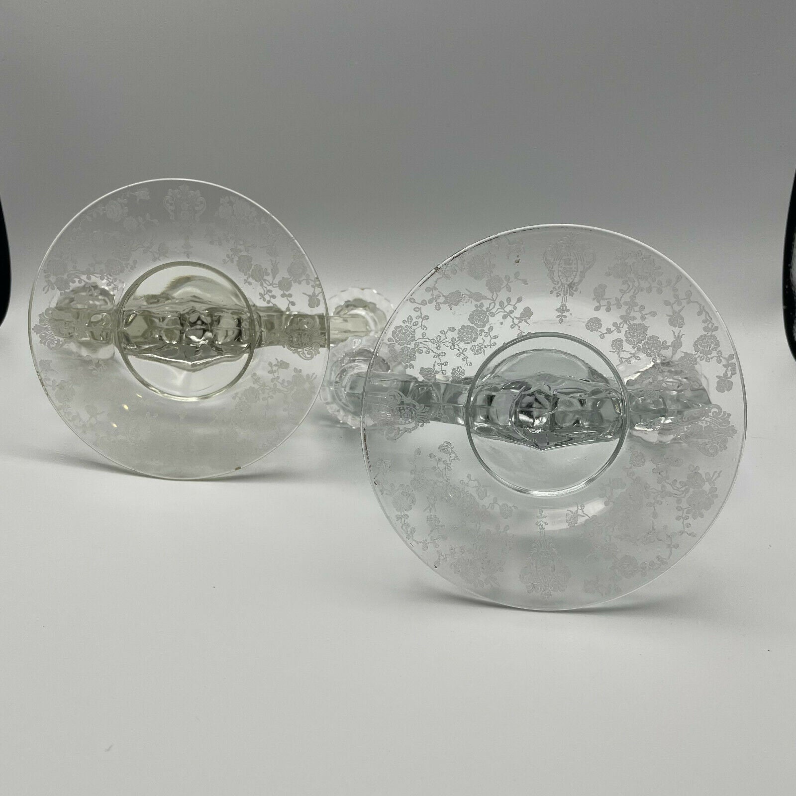 Cambridge Glass Candlestick Holder Keyhole Stem, Rose Point Design,Set of 2 - Nostalgia 2 Now