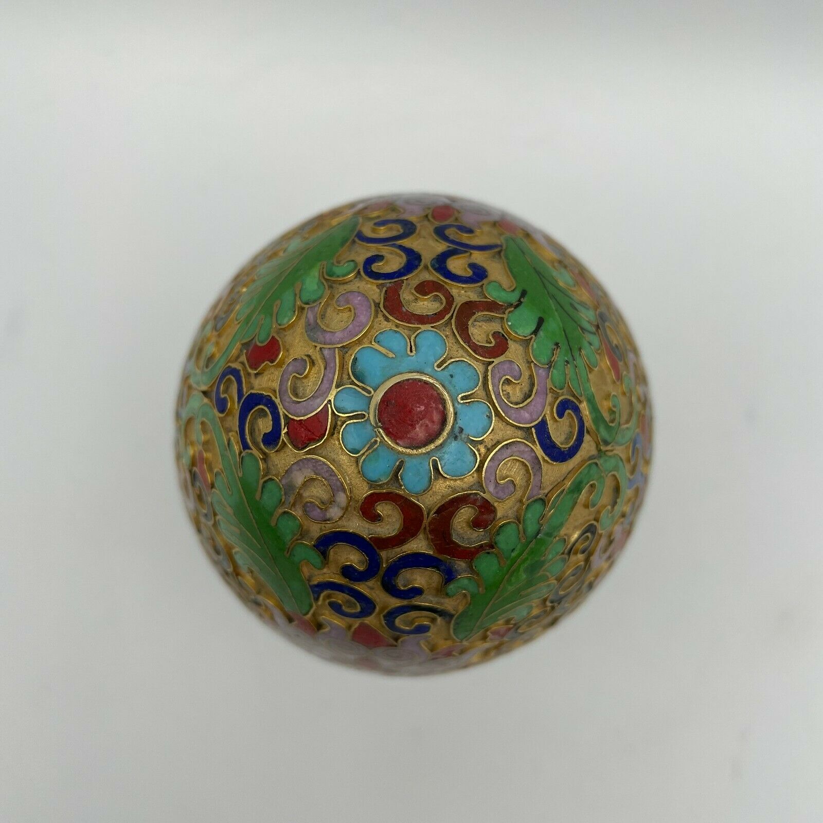 Vintage Chinese Cloisonne Egg With Wood Base - 5" - Nostalgia 2 Now