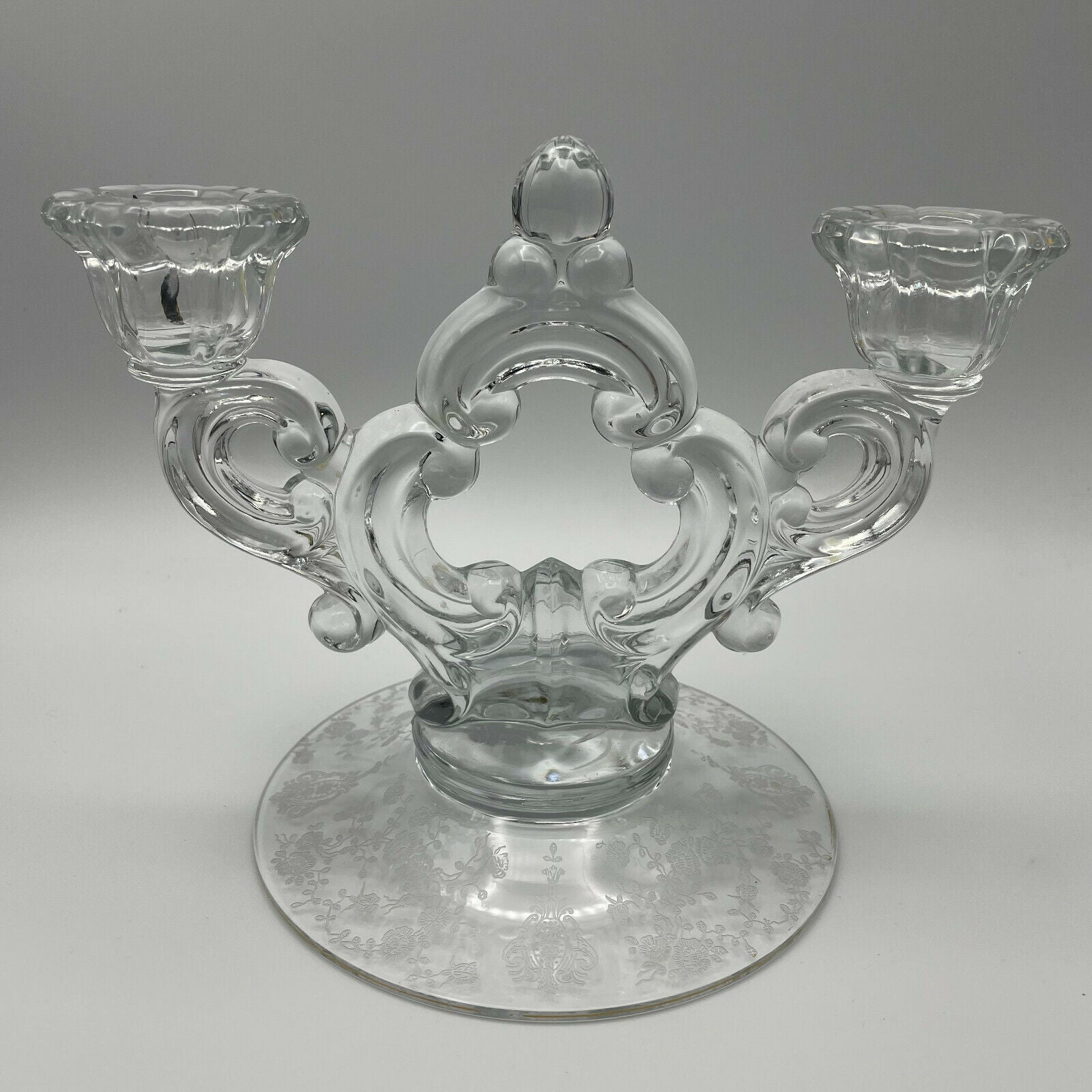 Cambridge Glass Candlestick Holder Keyhole Stem, Rose Point Design,Set of 2 - Nostalgia 2 Now