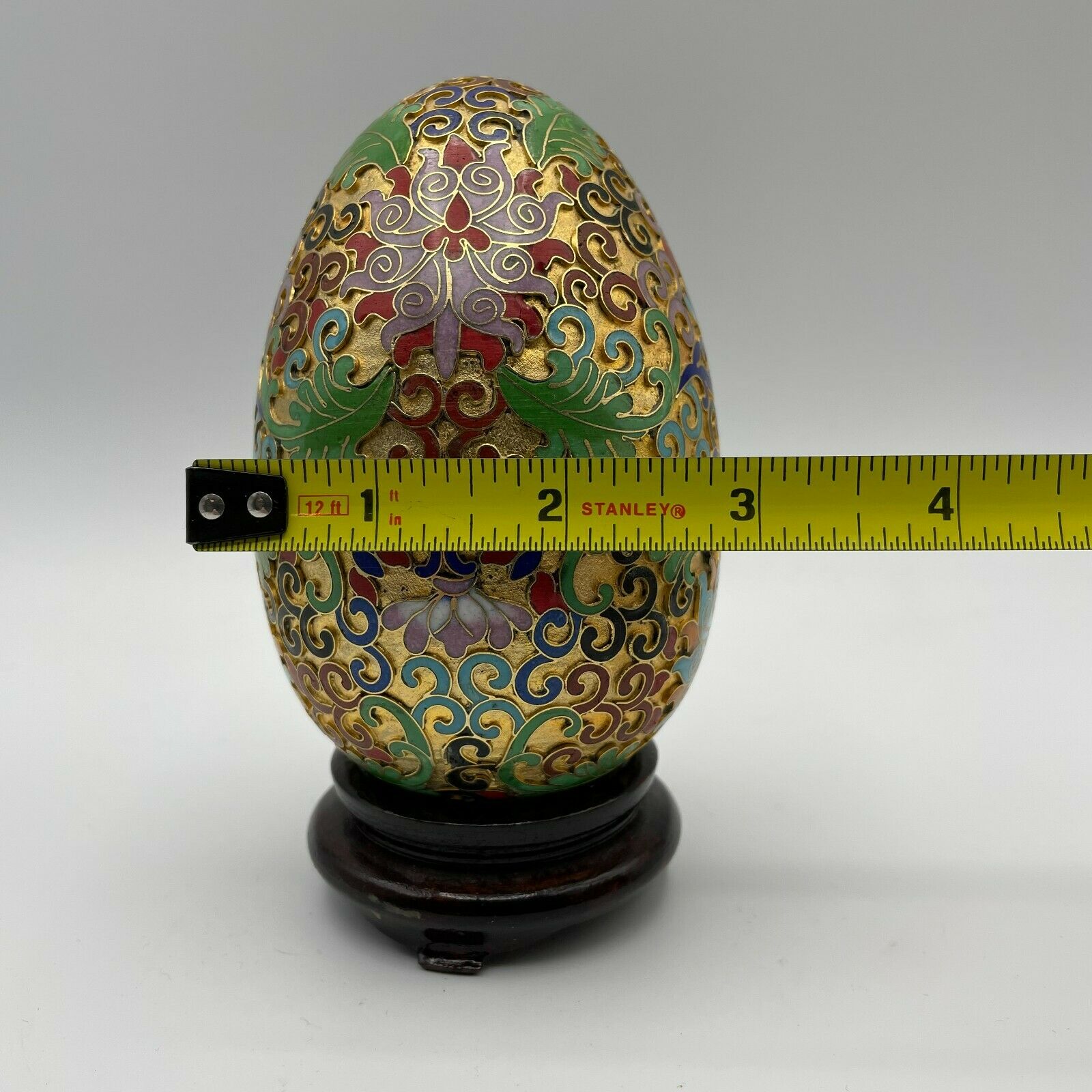 Vintage Chinese Cloisonne Egg With Wood Base - 5" - Nostalgia 2 Now