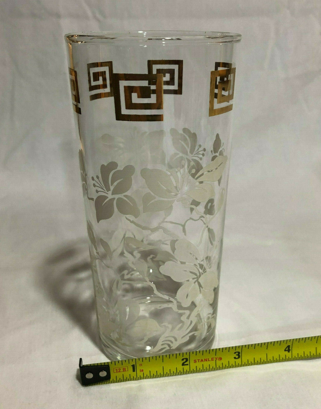 Anchor Hocking WHITE LEAVES & GOLD GRECIAN KEY Tumblers 6" Tall, set of 6 - Nostalgia 2 Now
